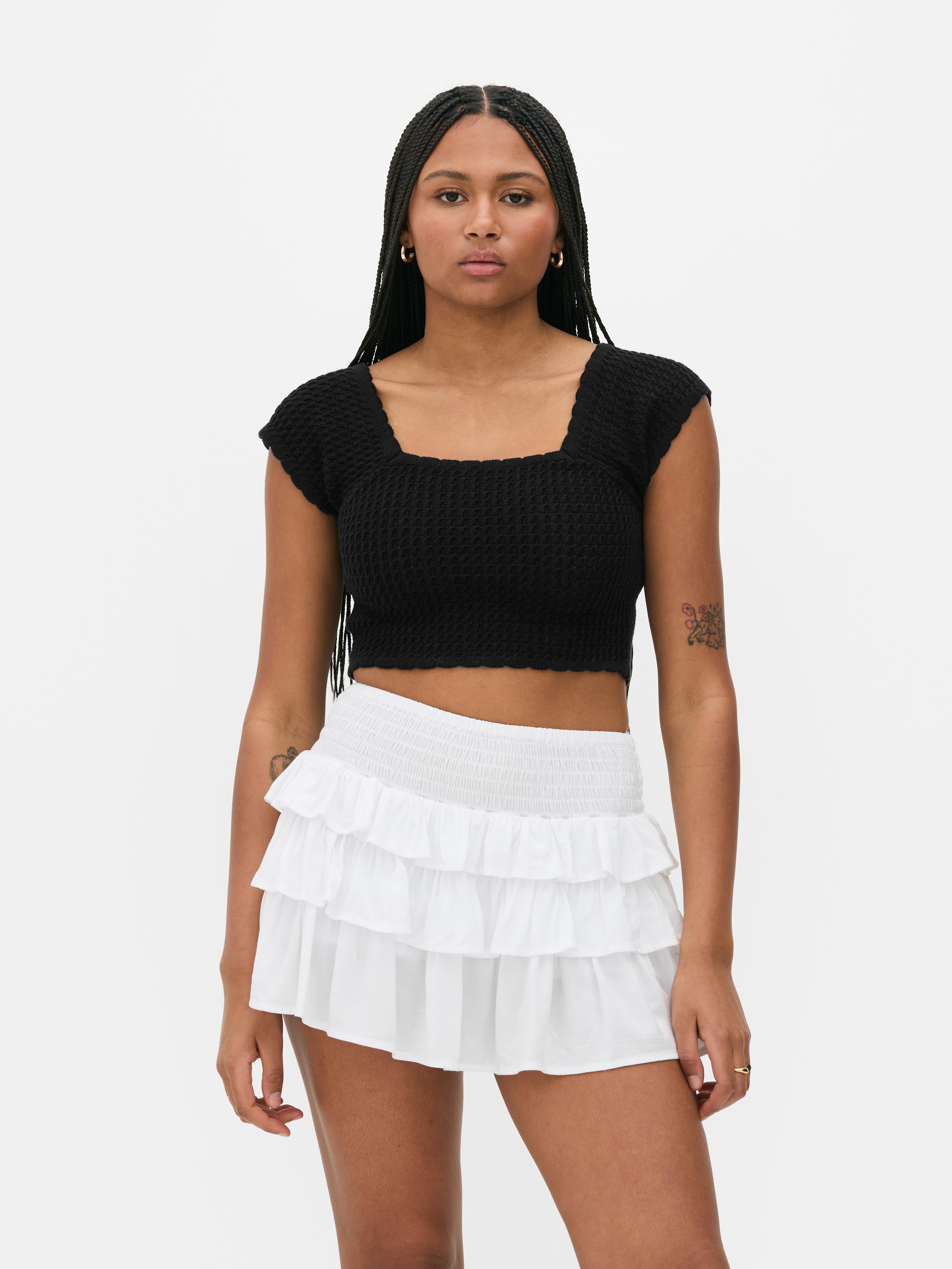 Pointelle Square Neck Top