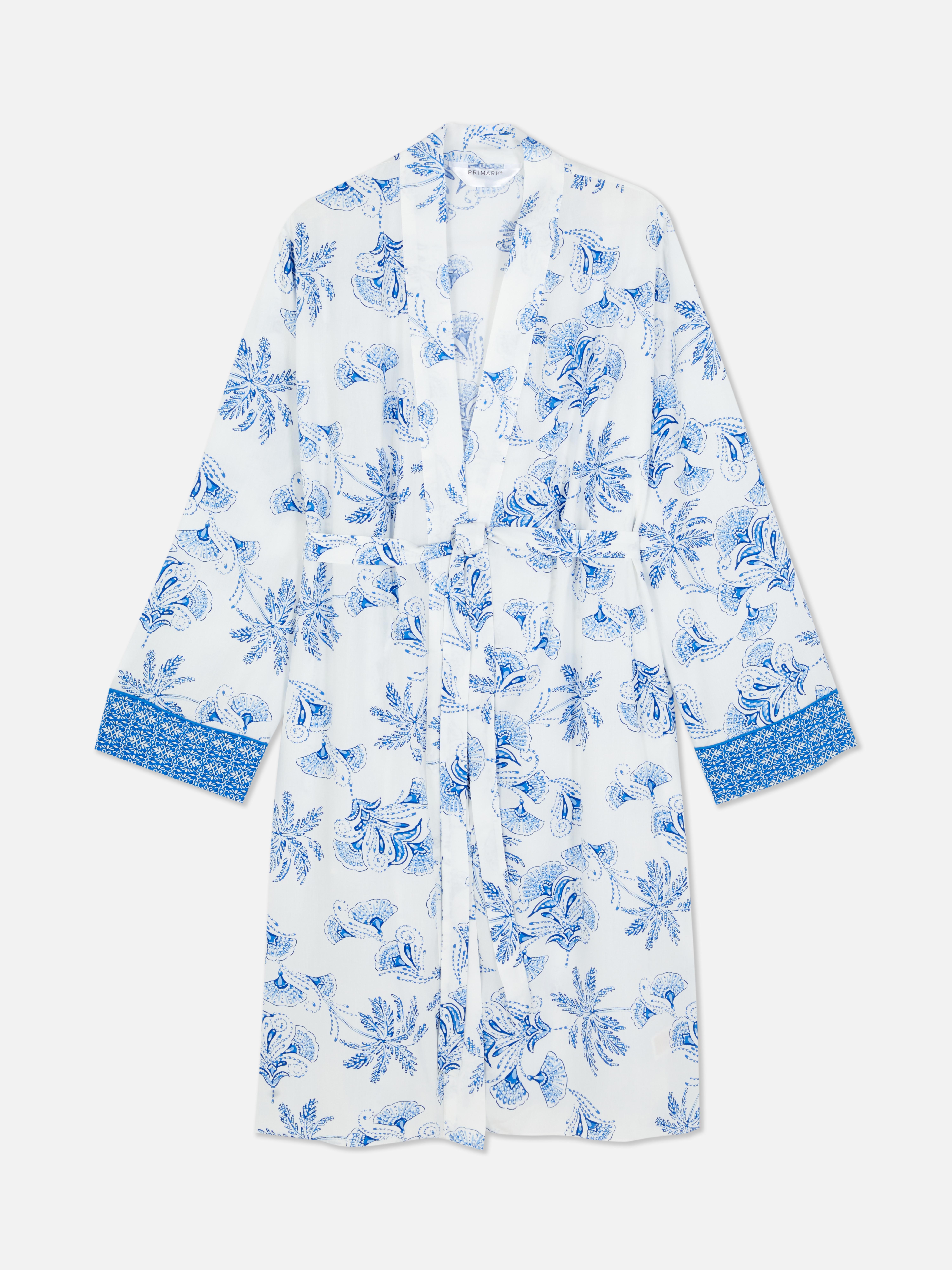Badjas met 'floral toile'-motief en rand