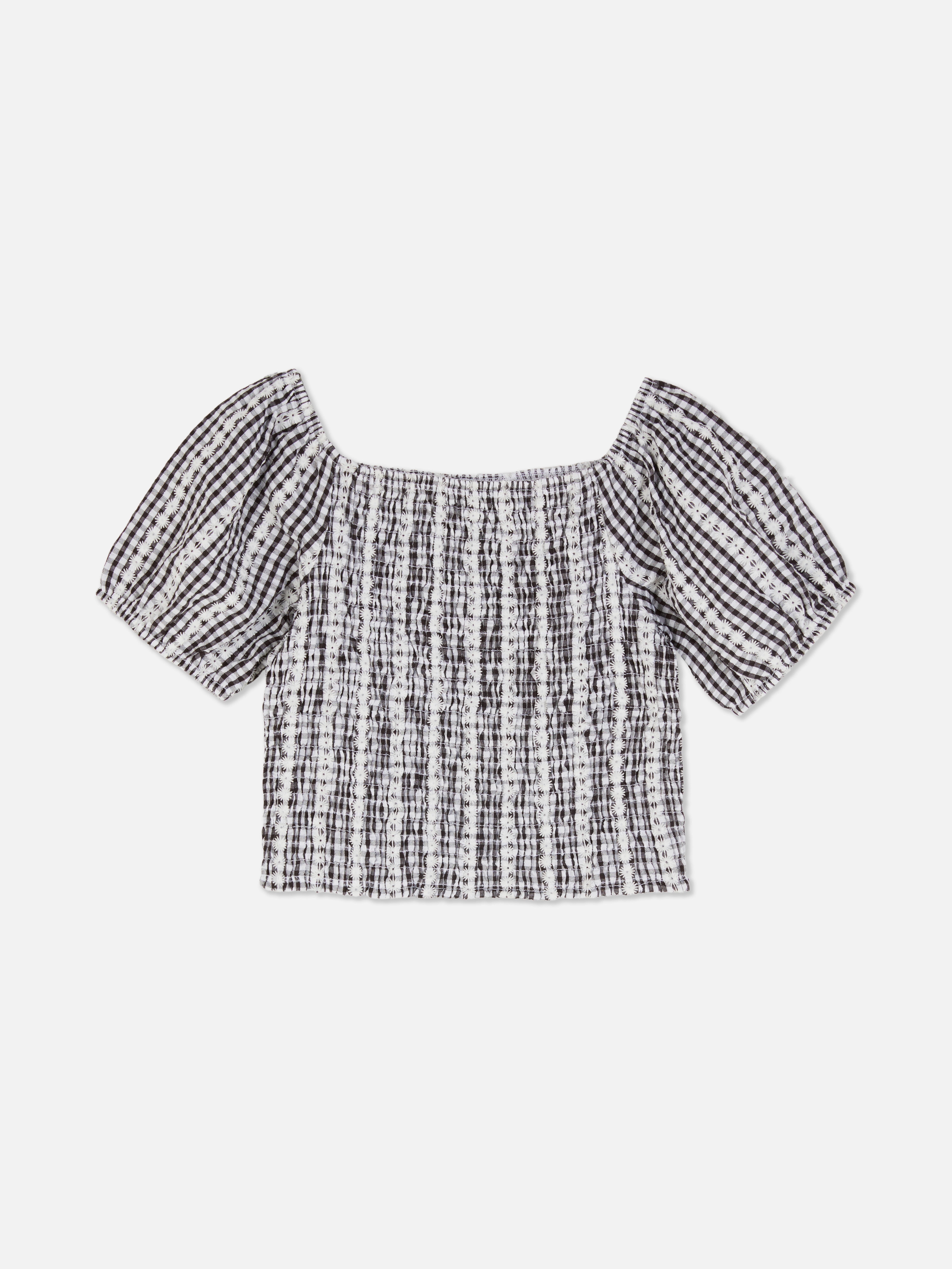 1,5-8 jr | Geruite blouse met pofmouwen
