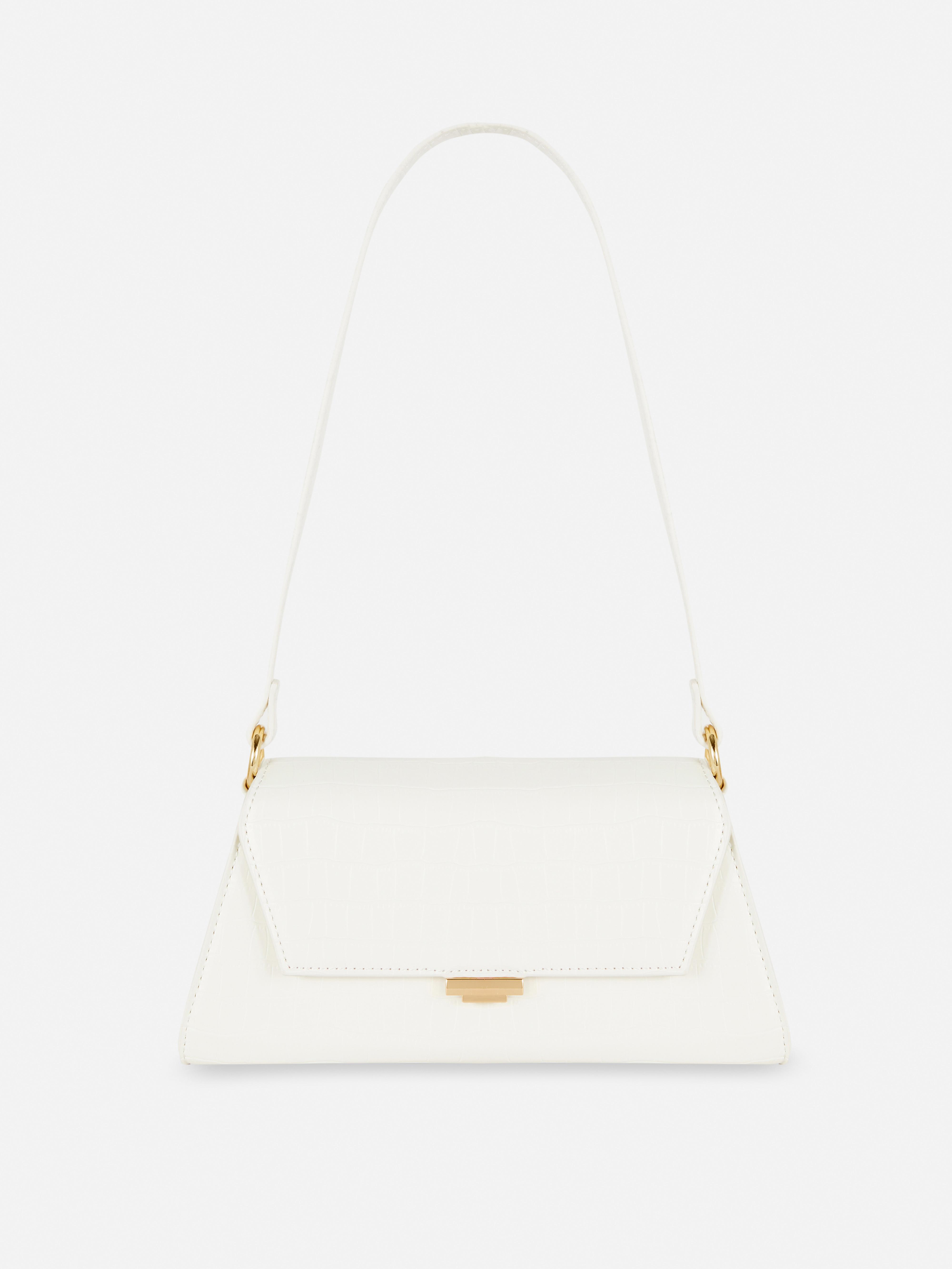 Borsa a spalla effetto coccodrillo con patta Bianco