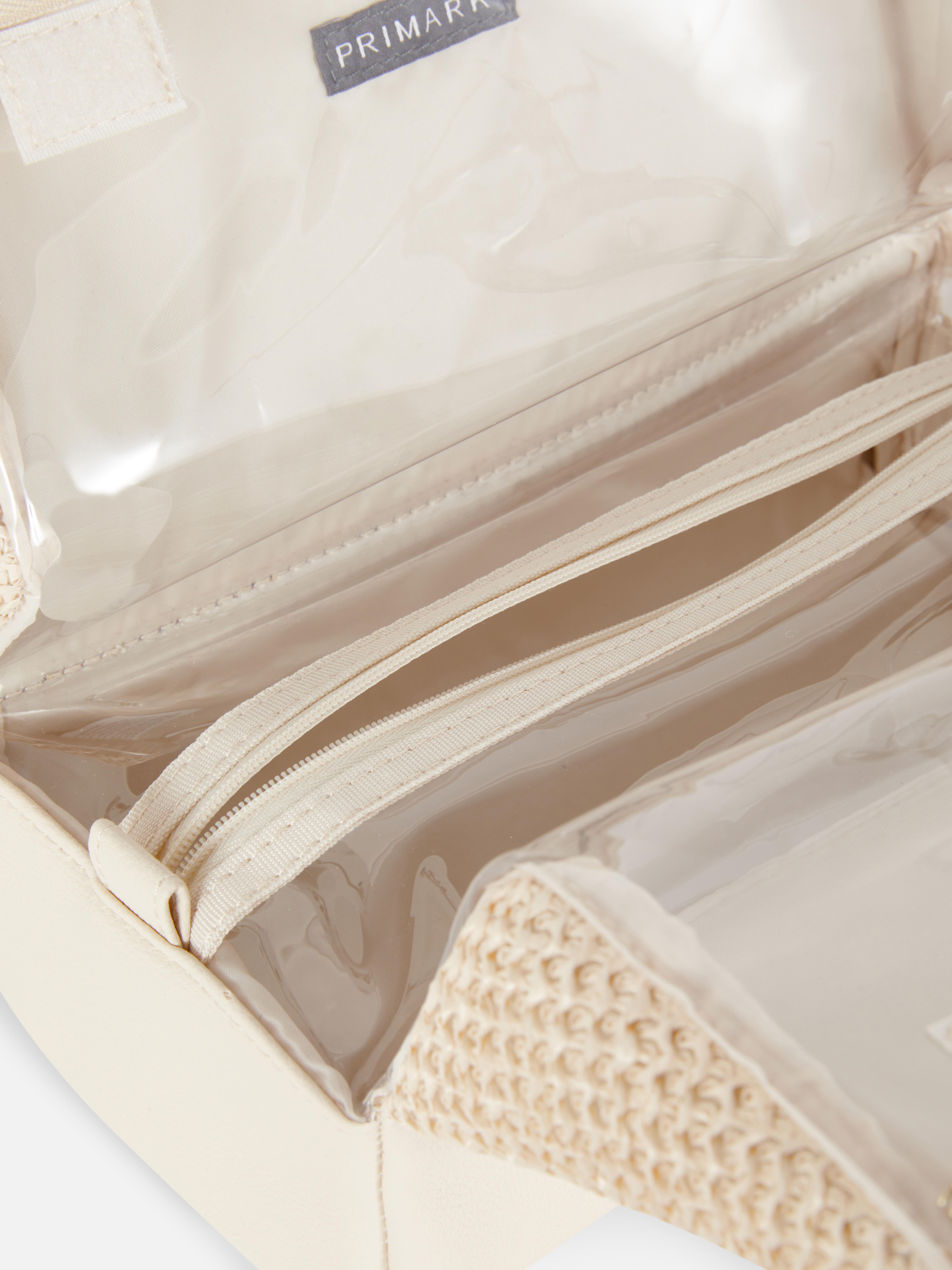 Trousse maquillage pliable en raphia à initiale