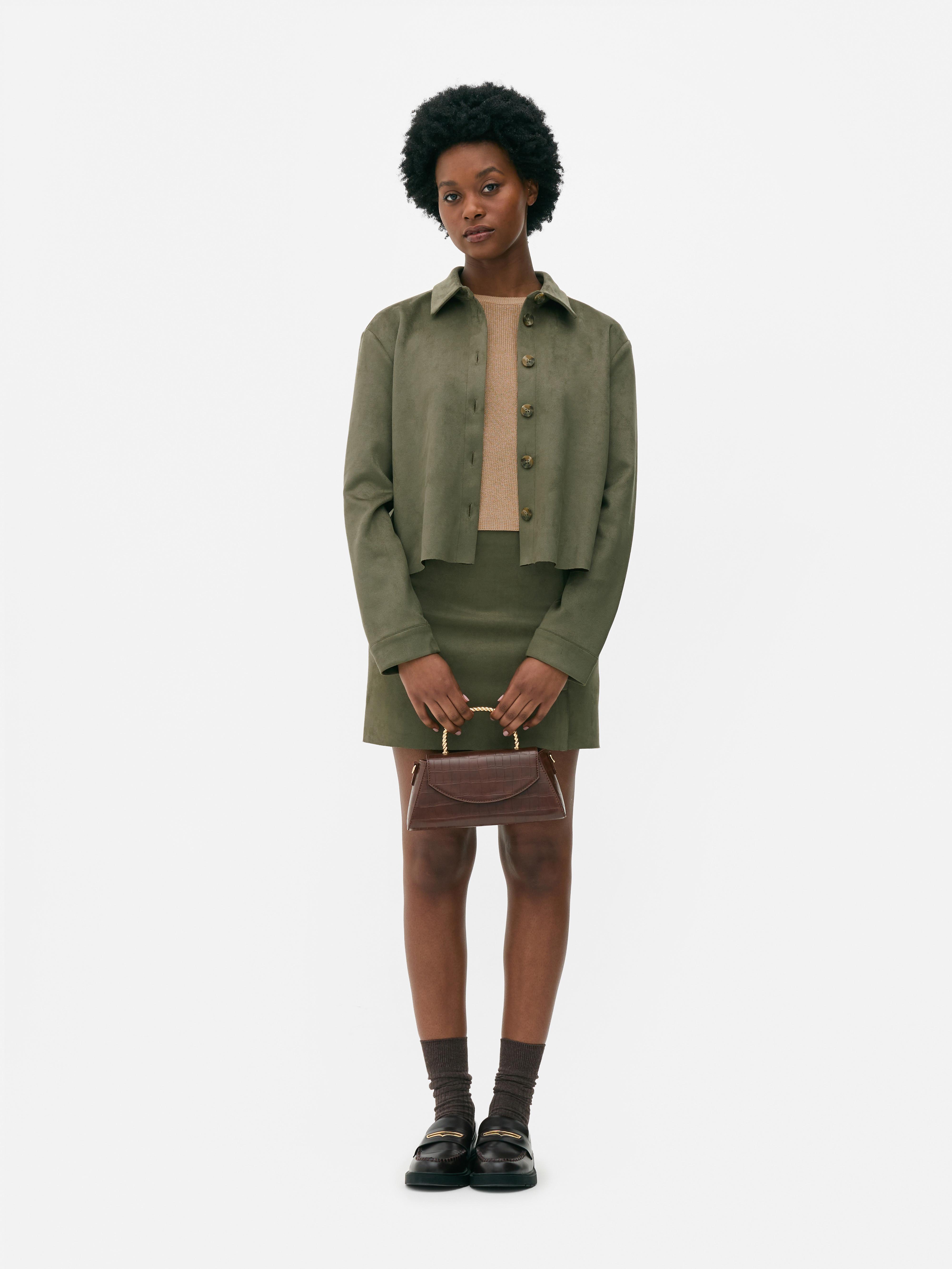 Camicia in pelle scamosciata squadrata Verde oliva