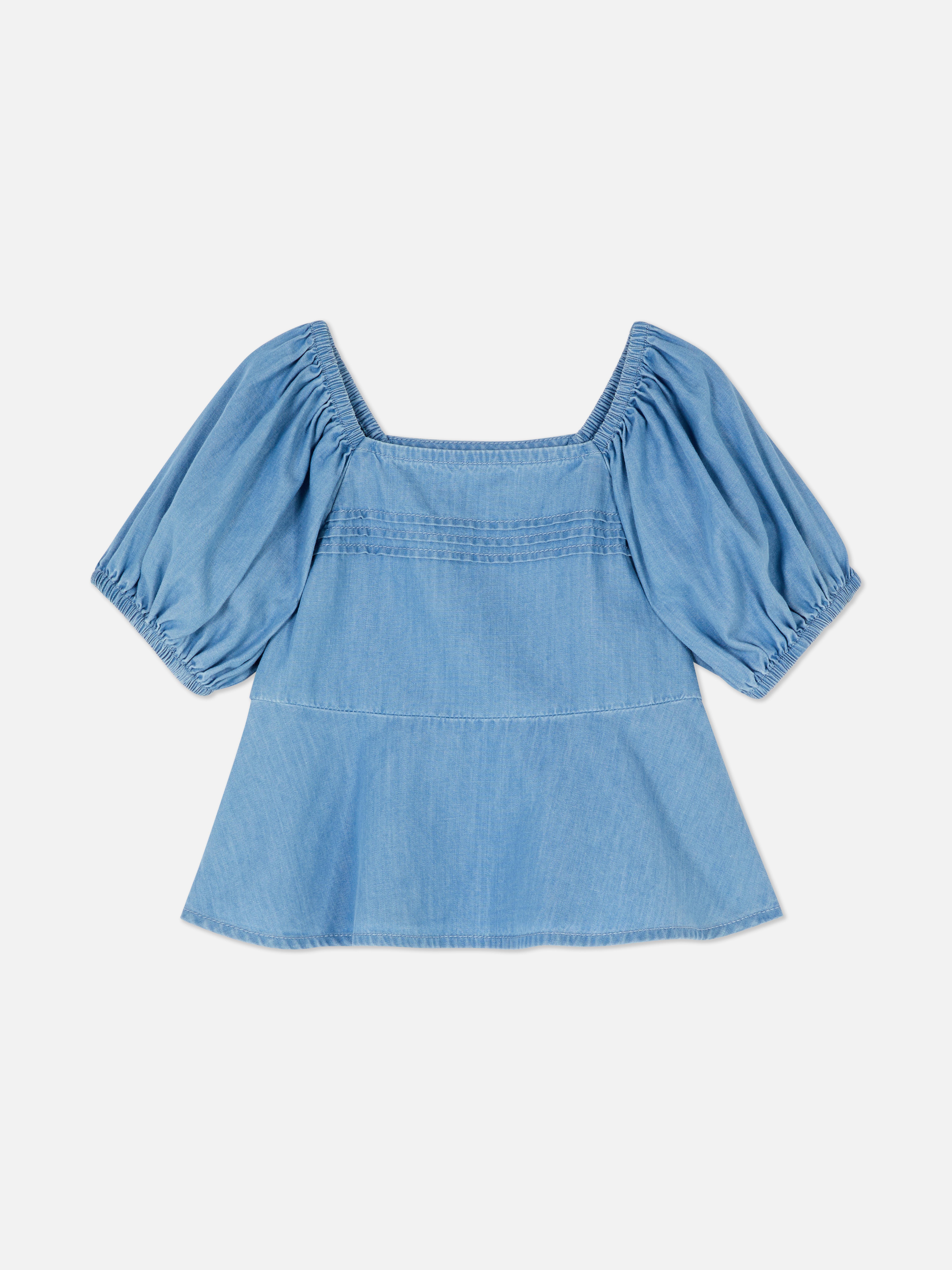 Chambray Puff Sleeve Blouse