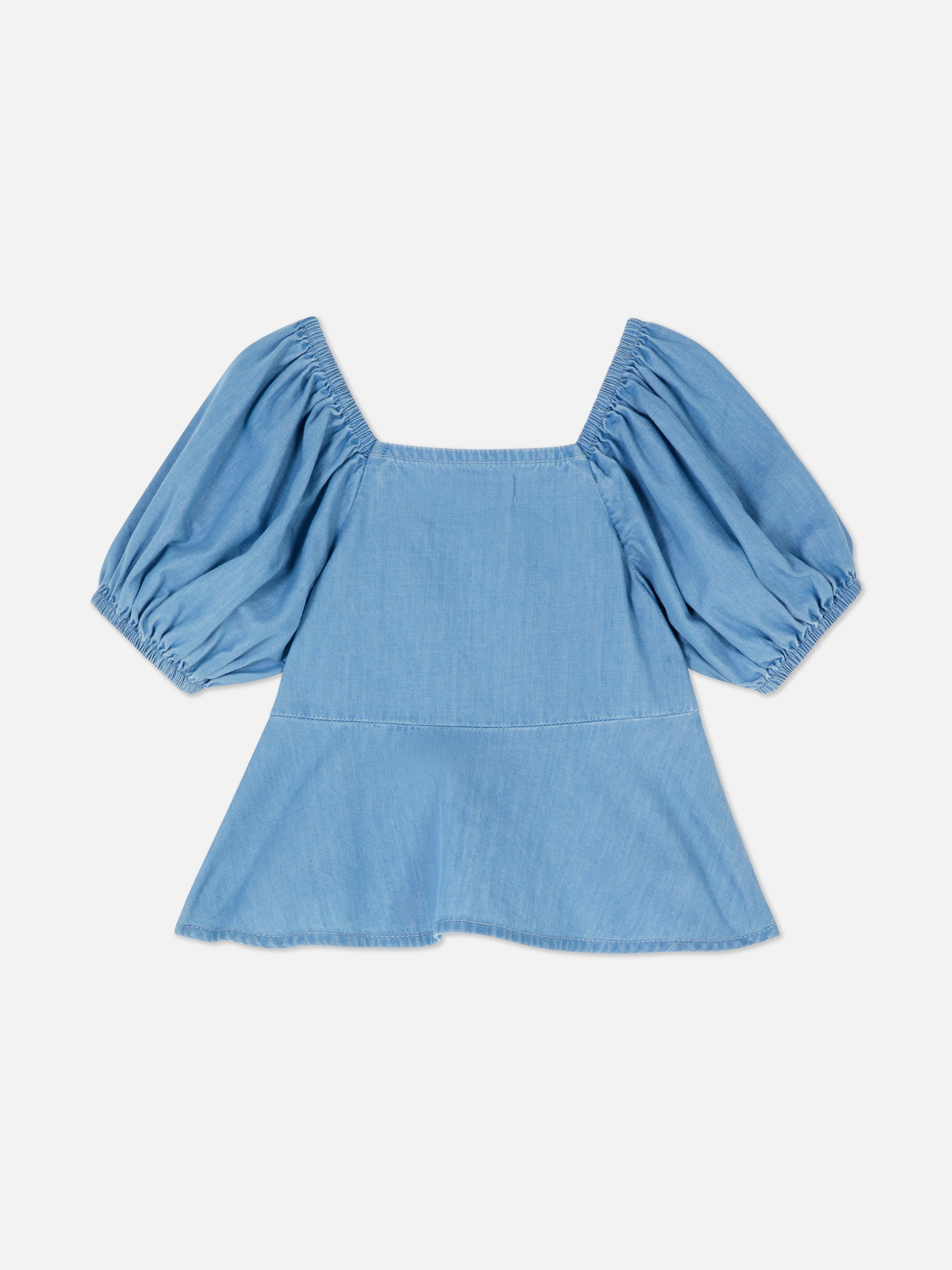 1,5-8 jr | Chambray blouse met pofmouwen