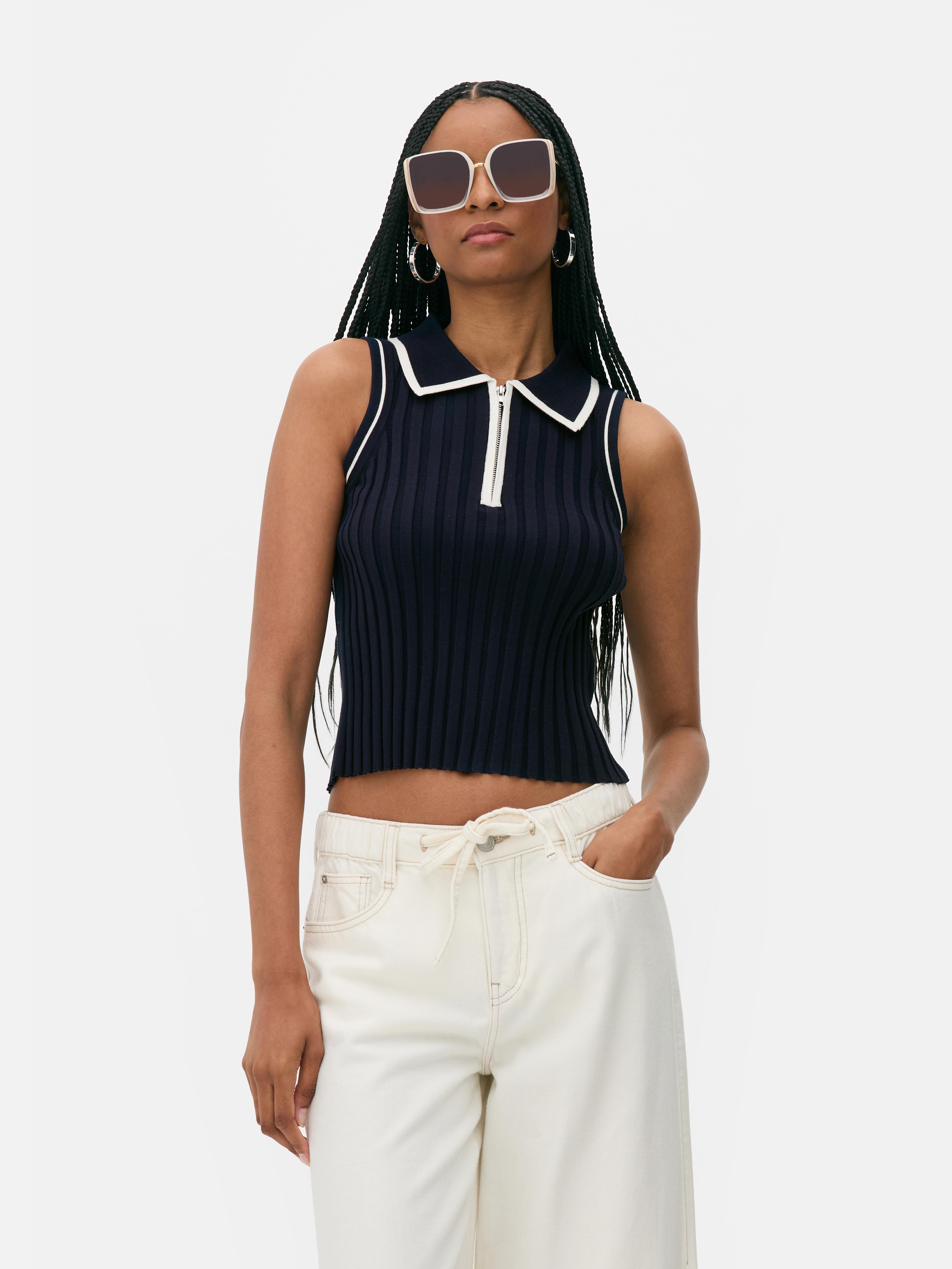 Polo sans manches à finitions contrastées