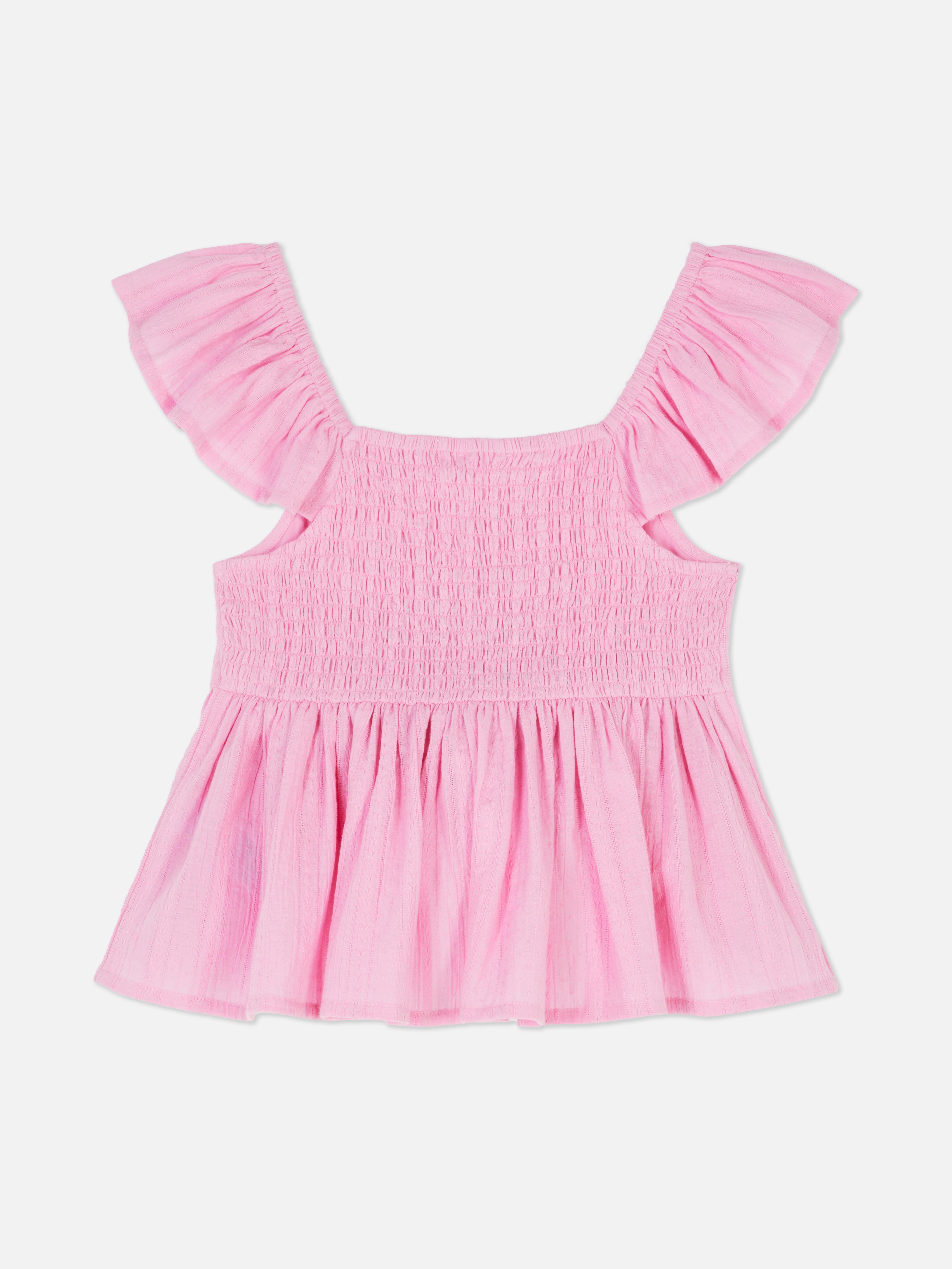 Geribde blouse met ruches