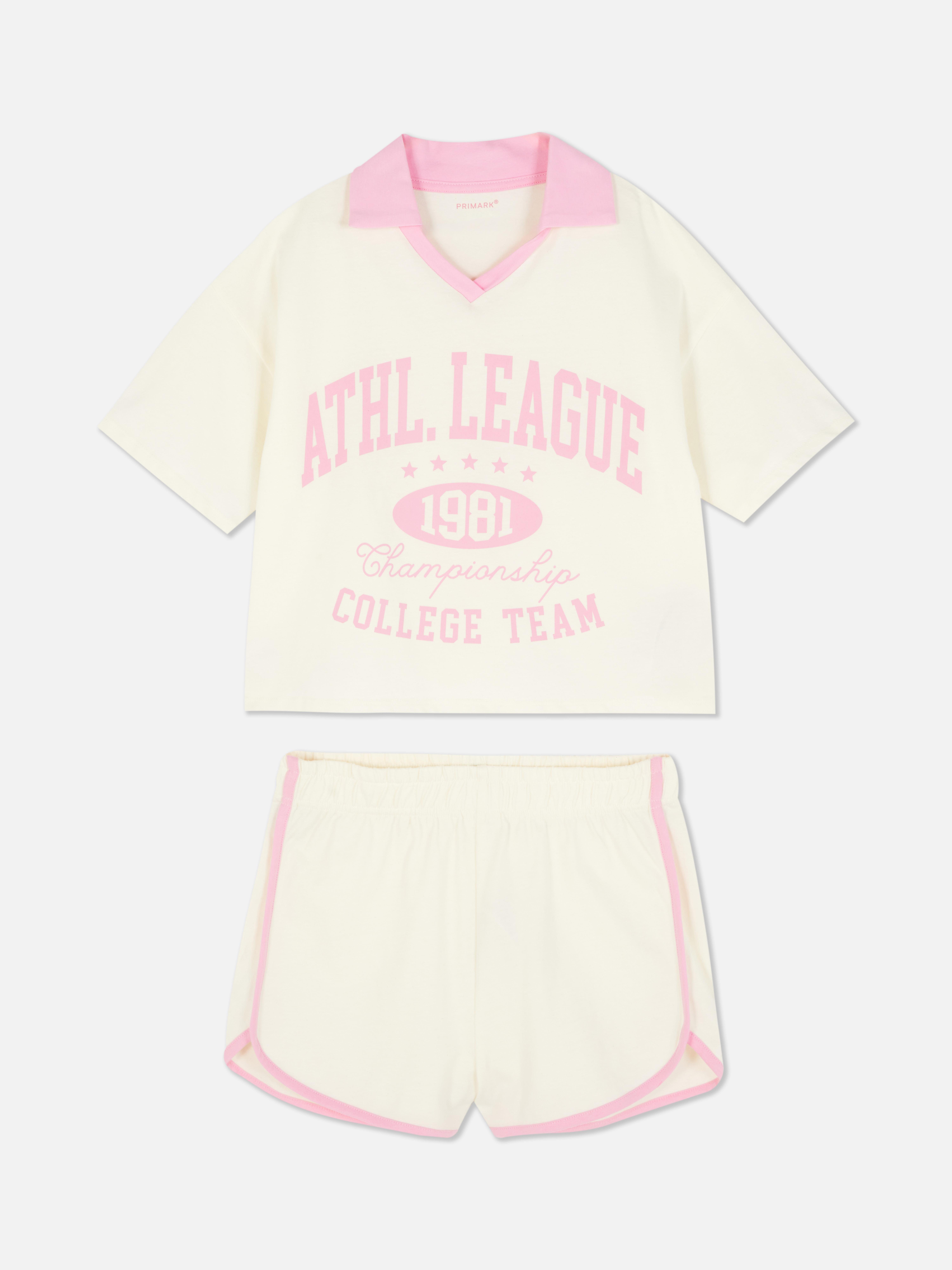 Ensemble haut universitaire à col et short de running