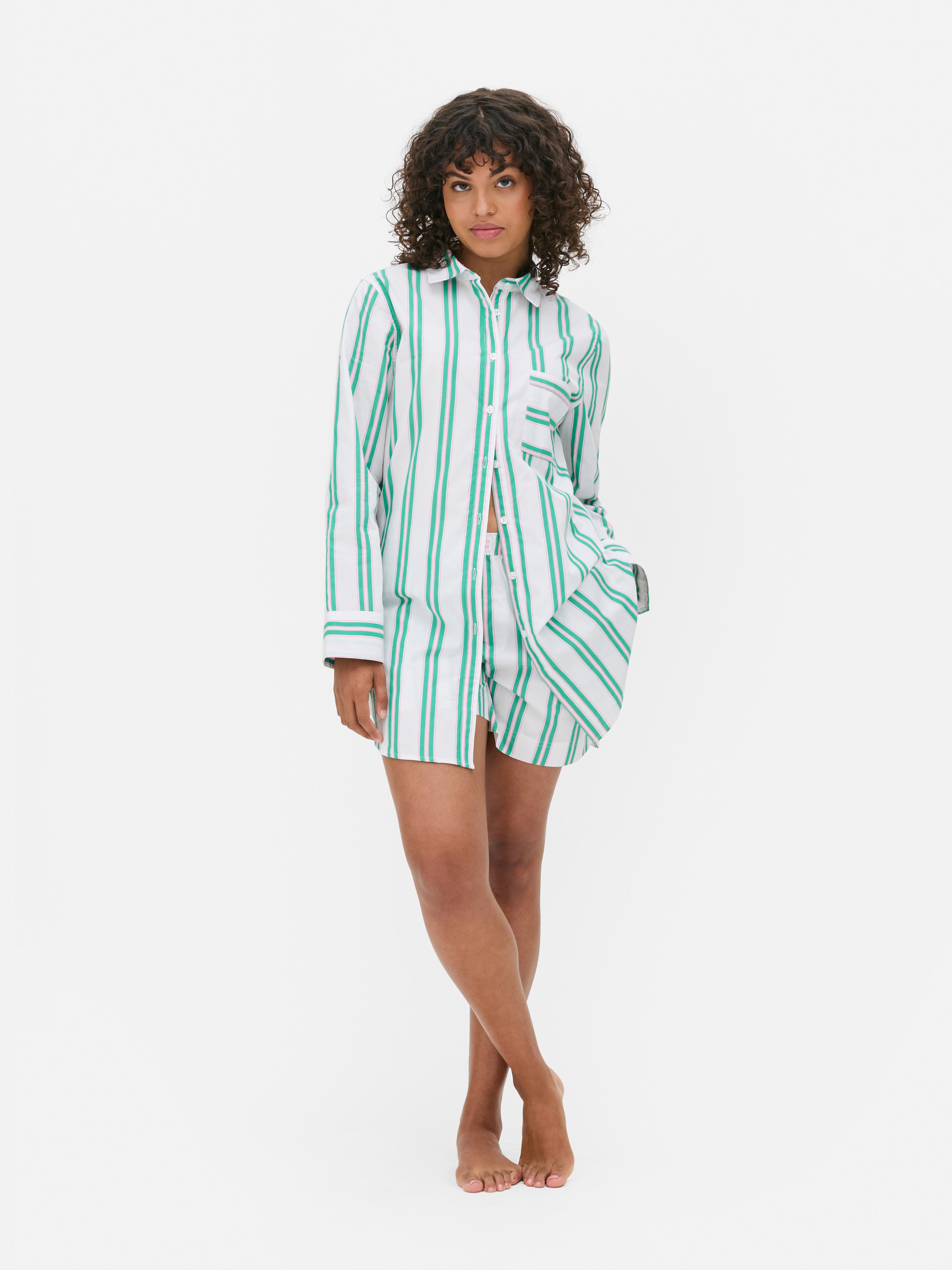 Chemise de nuit tissée à rayures
