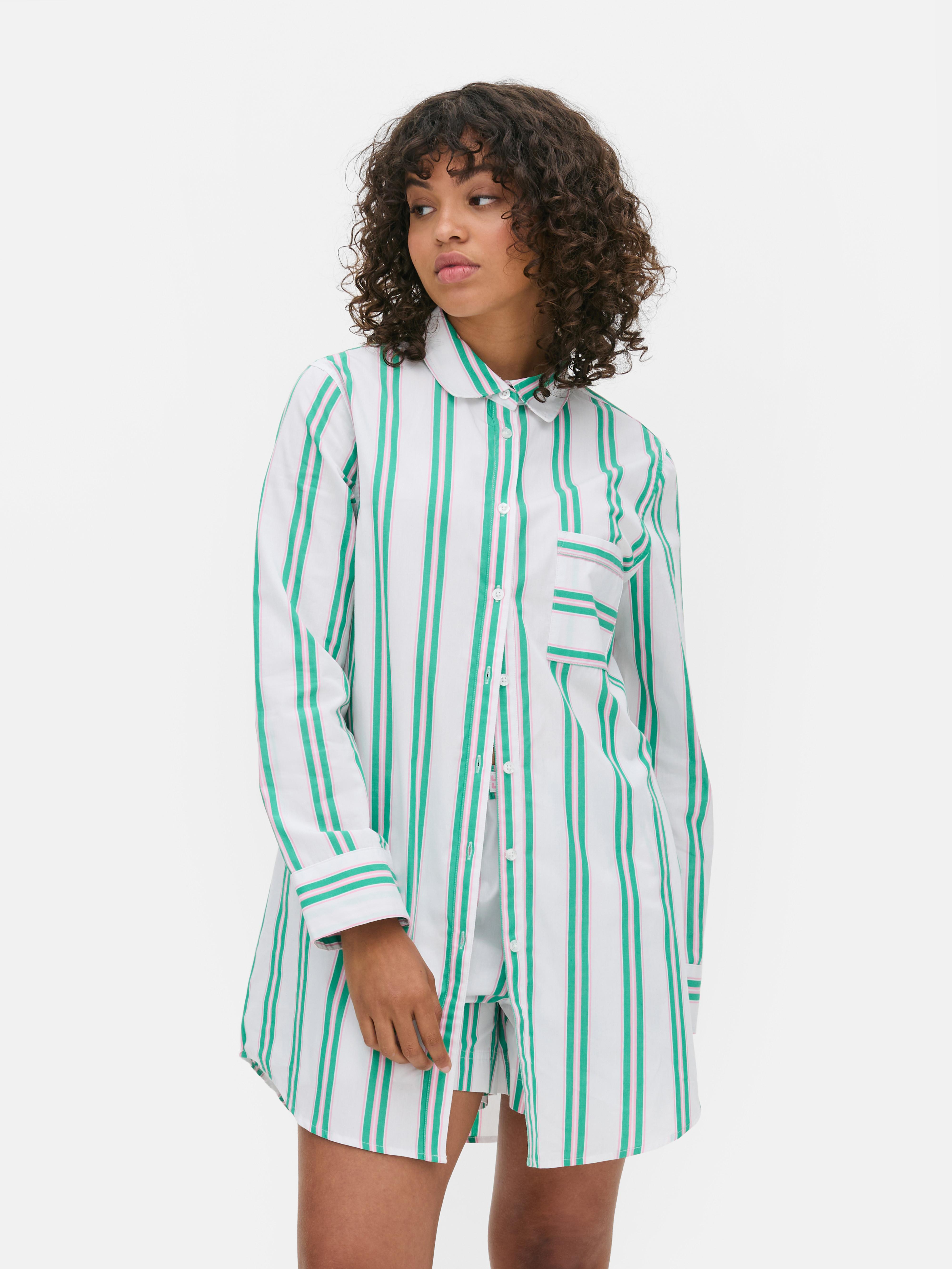 Chemise de nuit tissée à rayures