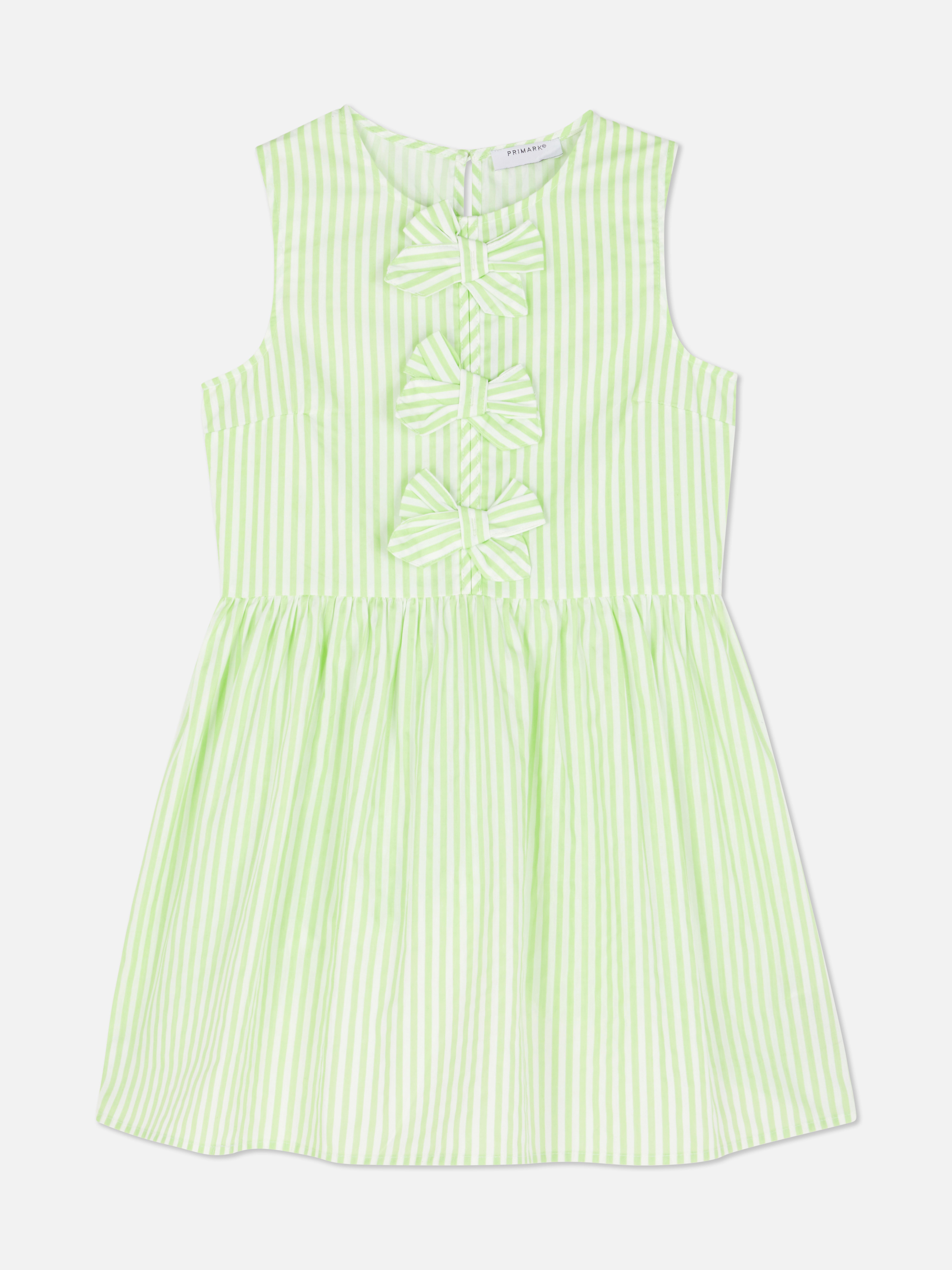 Vestido s/ mangas riscas laços