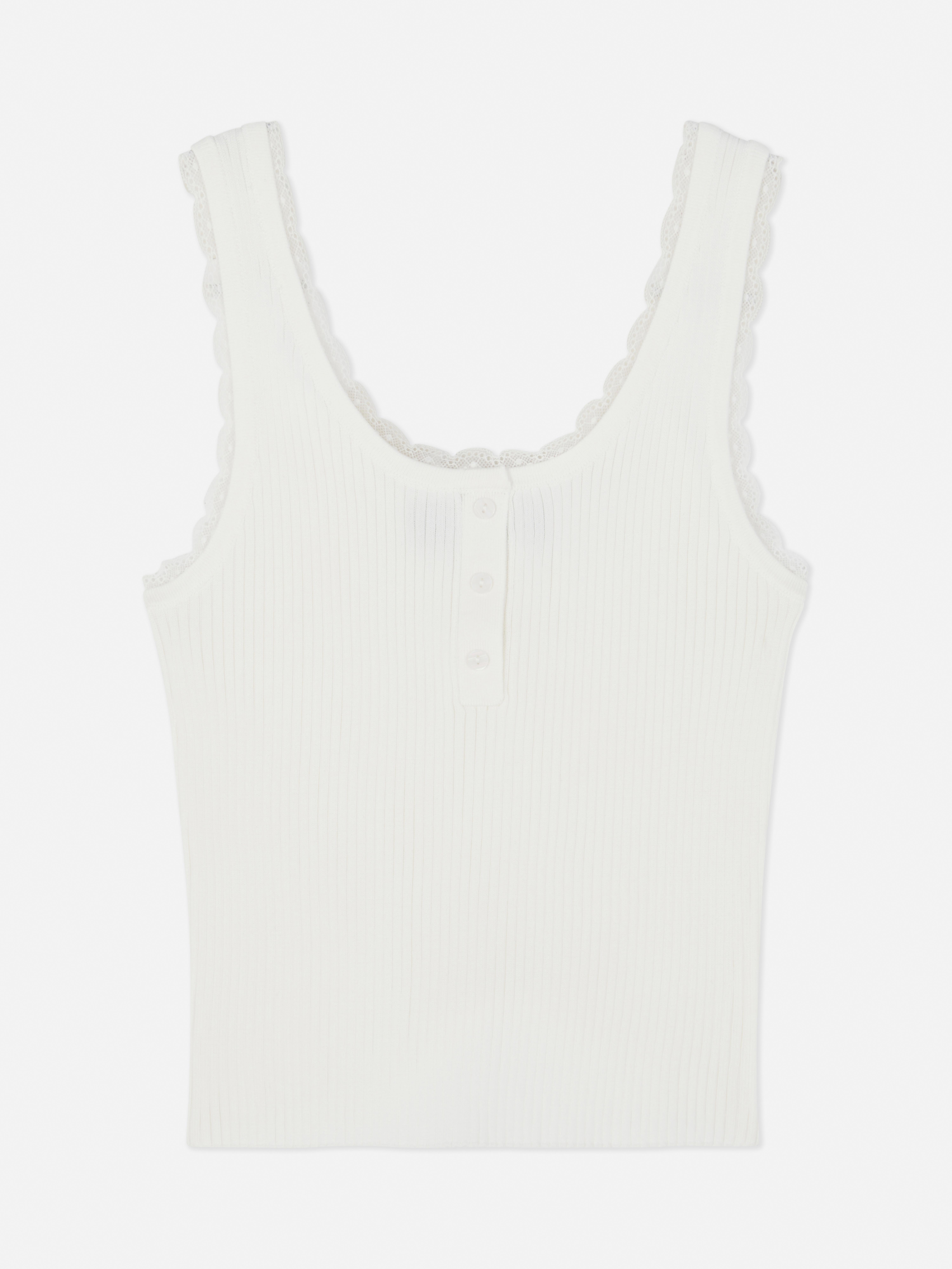Camiseta sin mangas acanalada con ribete de encaje