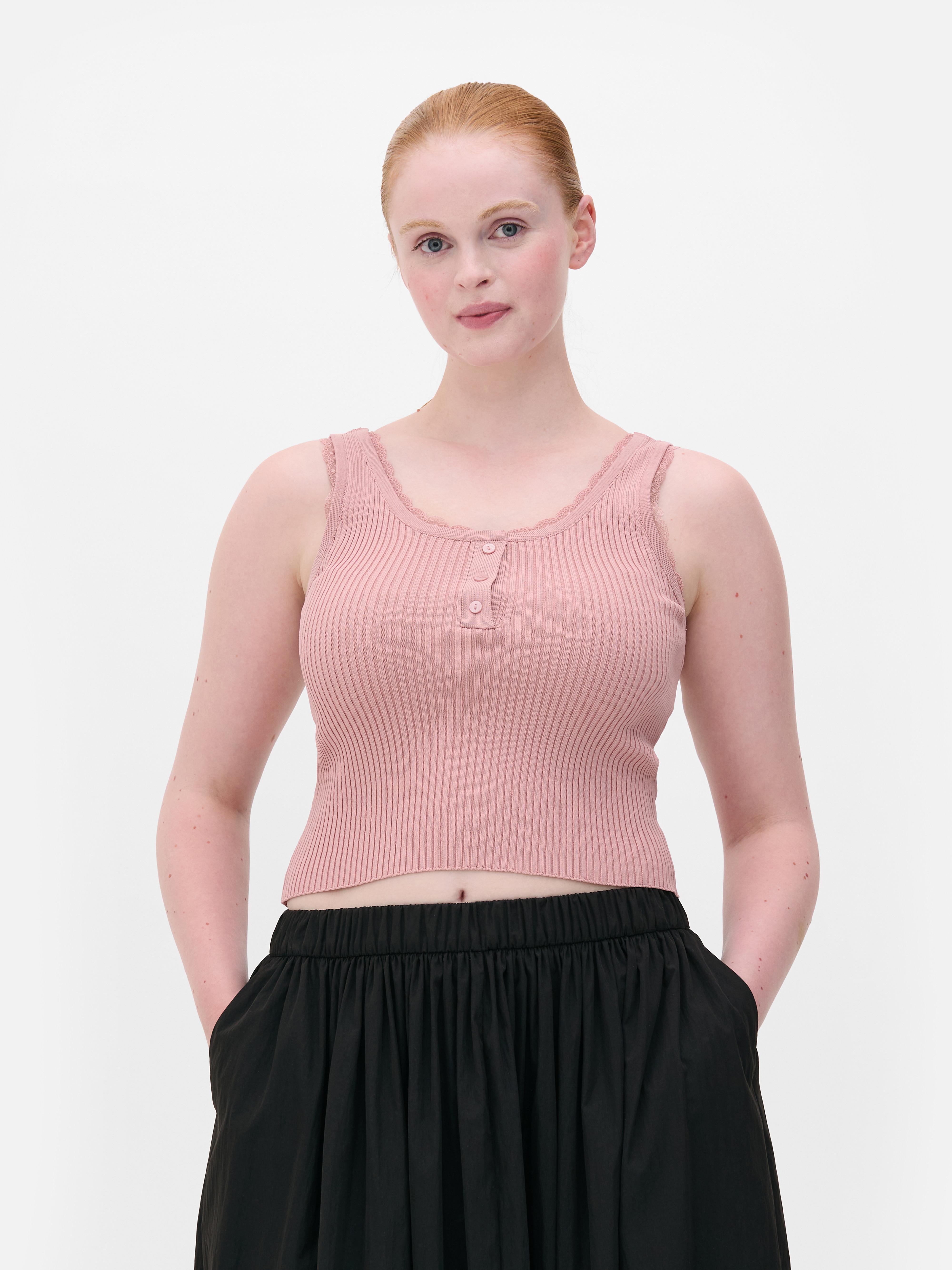 Ribbed Lace Trim Tank Top