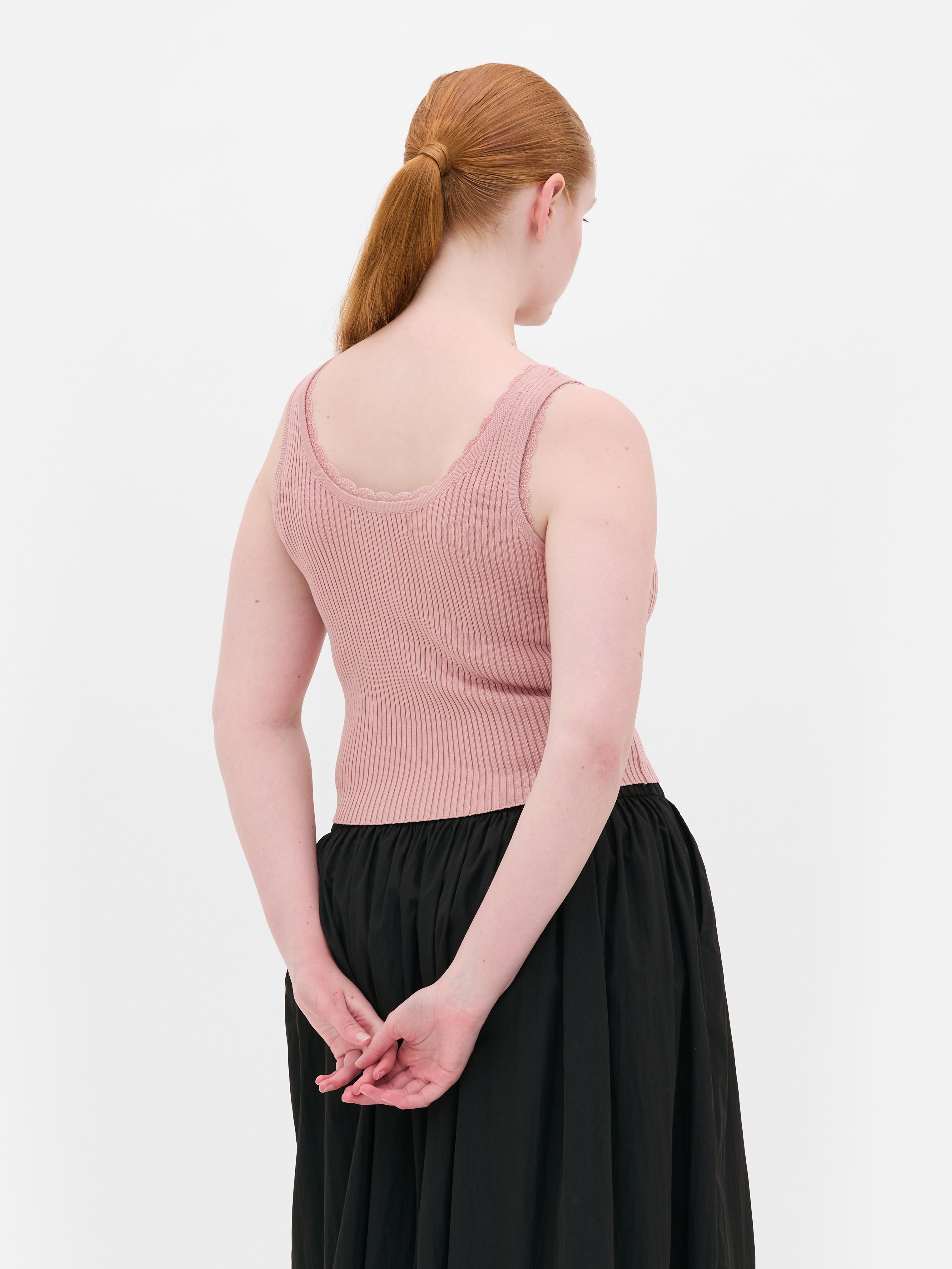 Ribbed Lace Trim Tank Top
