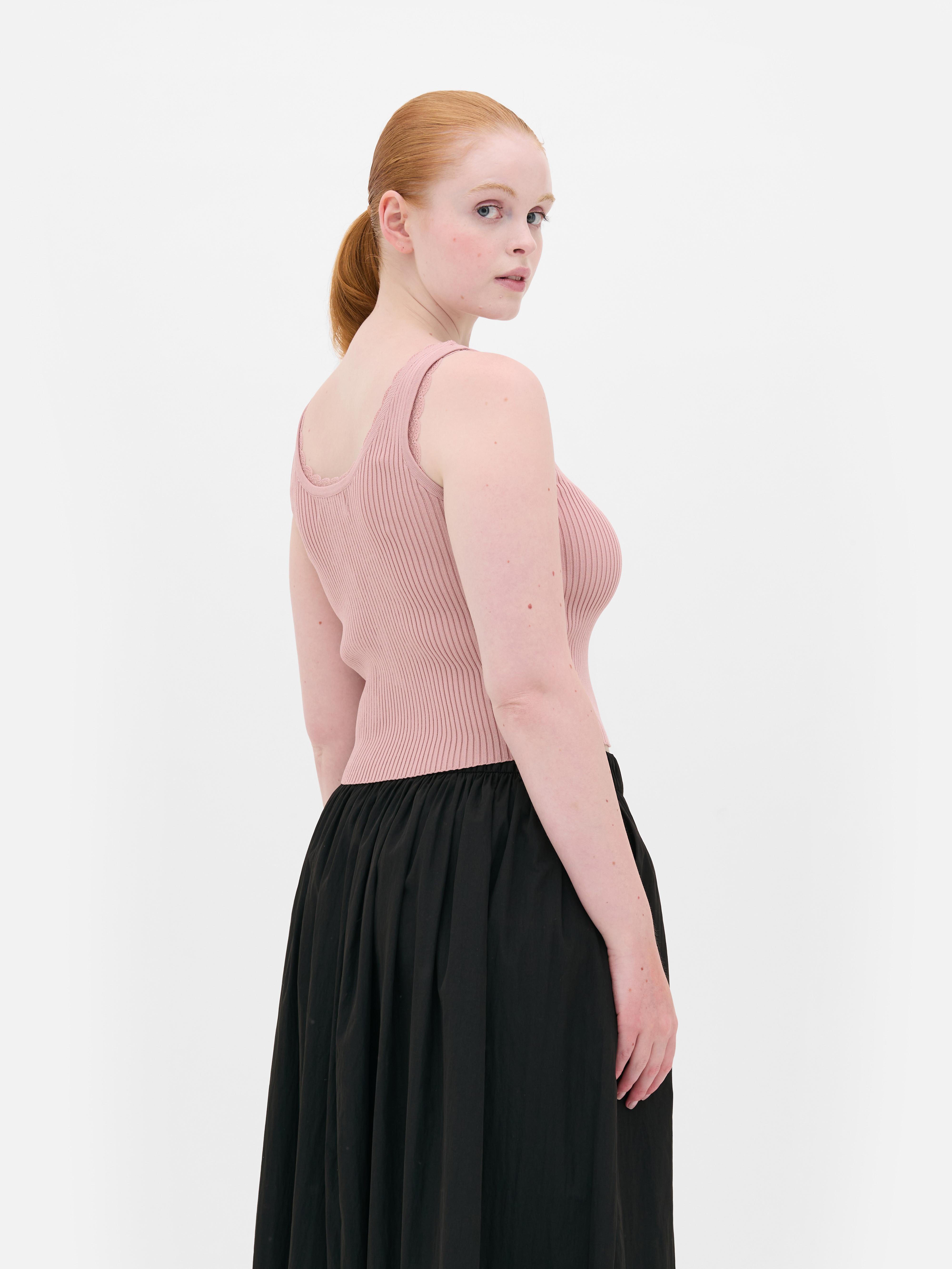Ribbed Lace Trim Tank Top