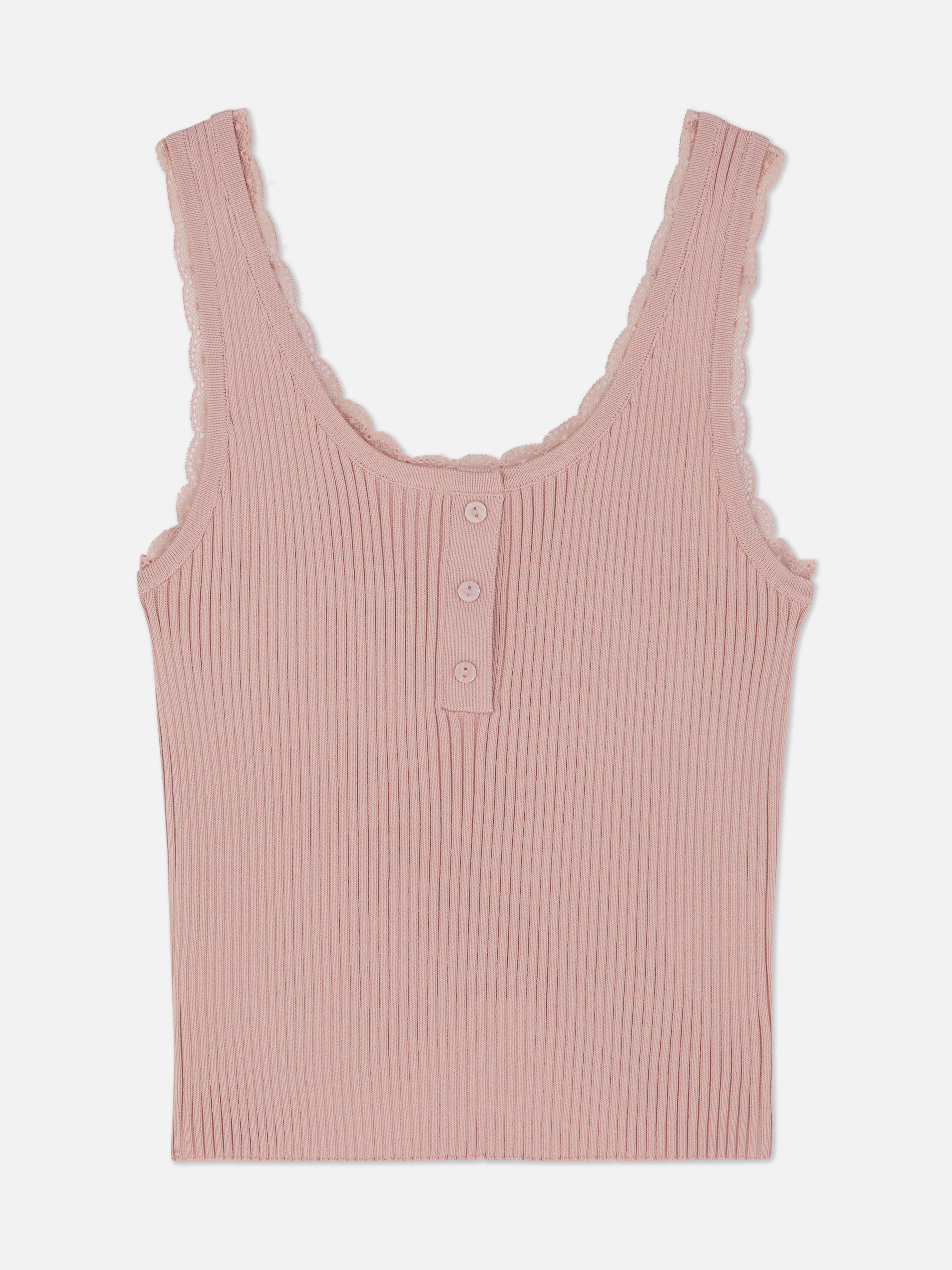 Ribbed Lace Trim Tank Top