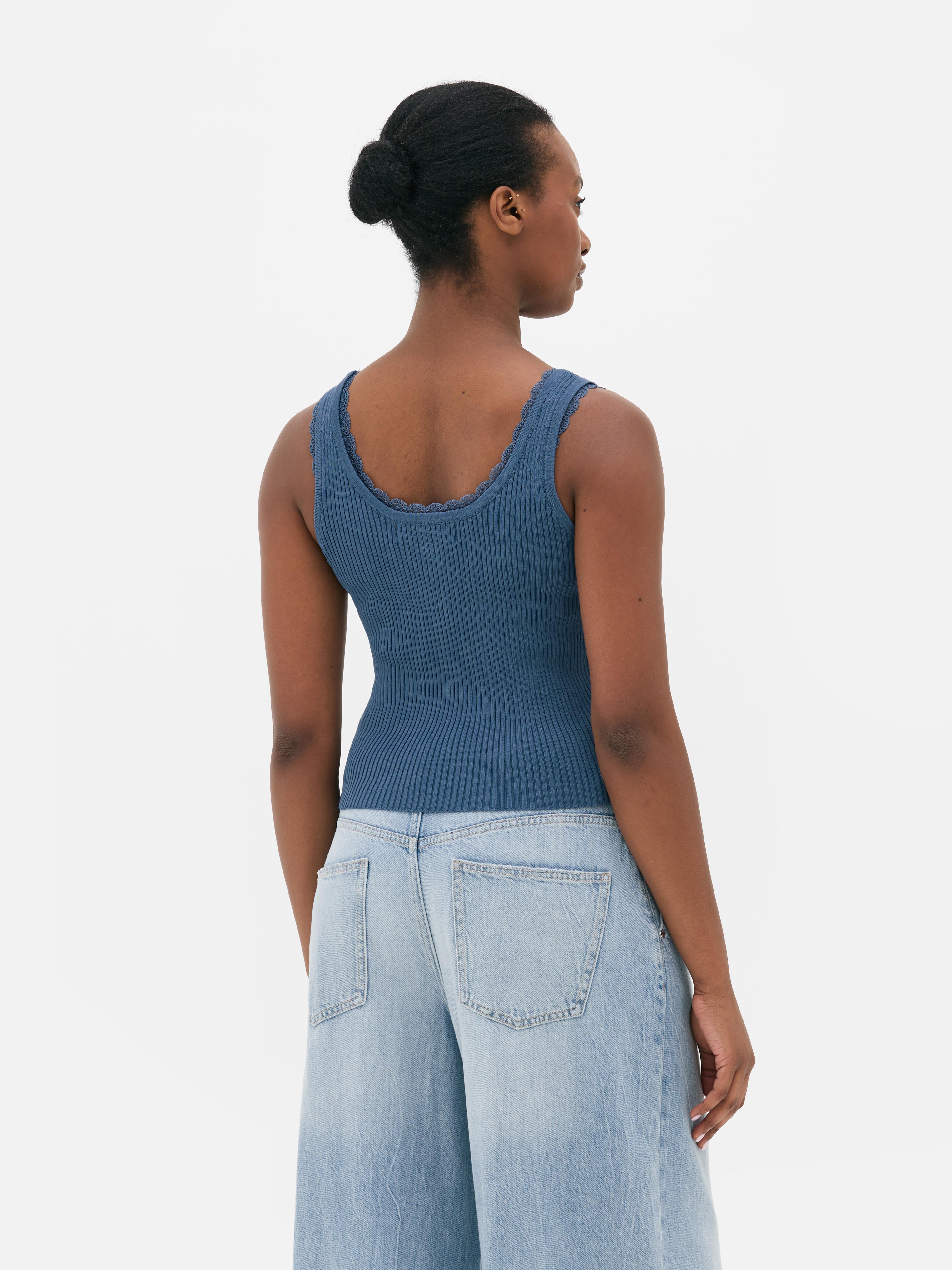 Ribbed Lace Trim Tank Top