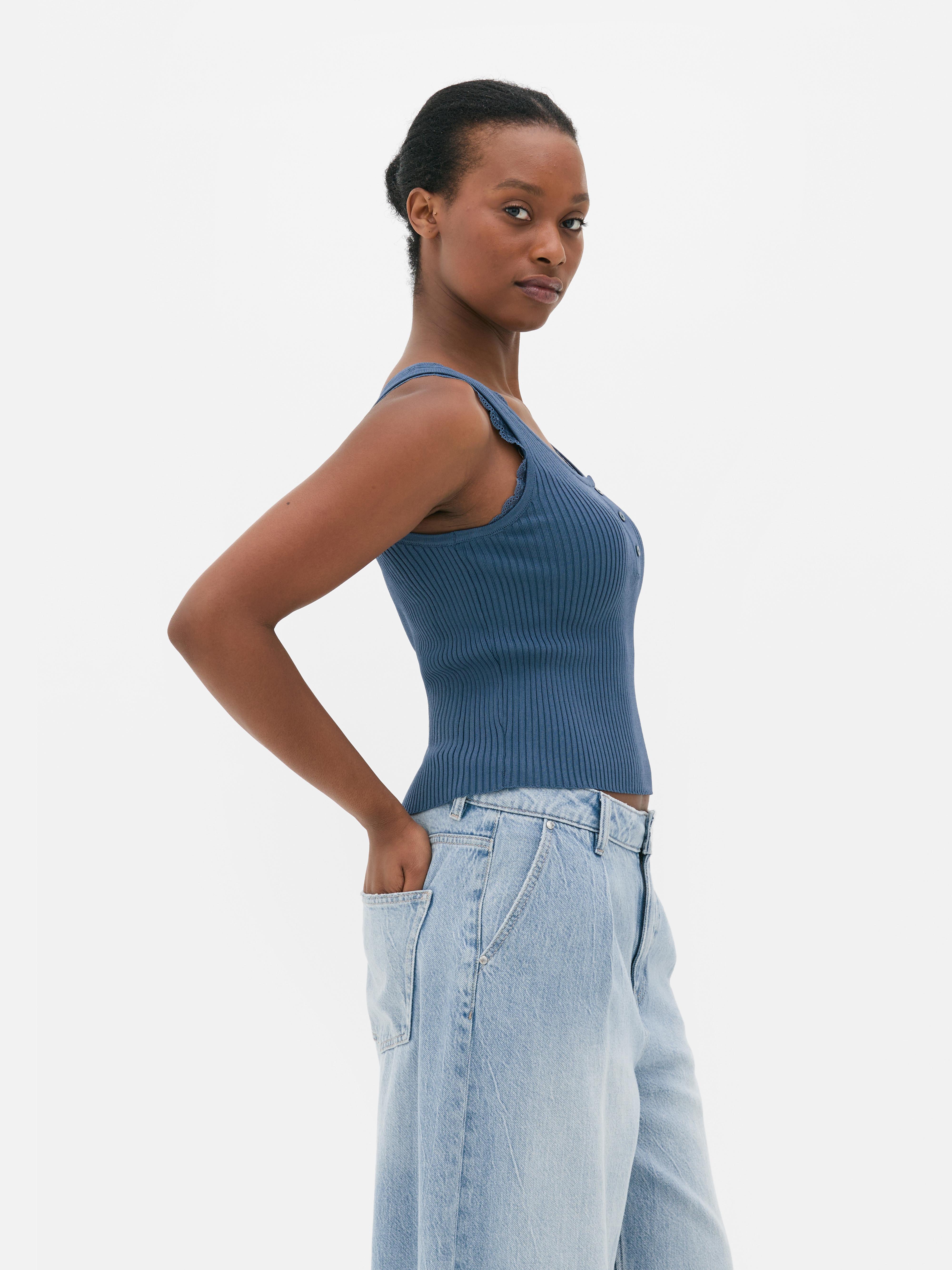 Ribbed Lace Trim Tank Top