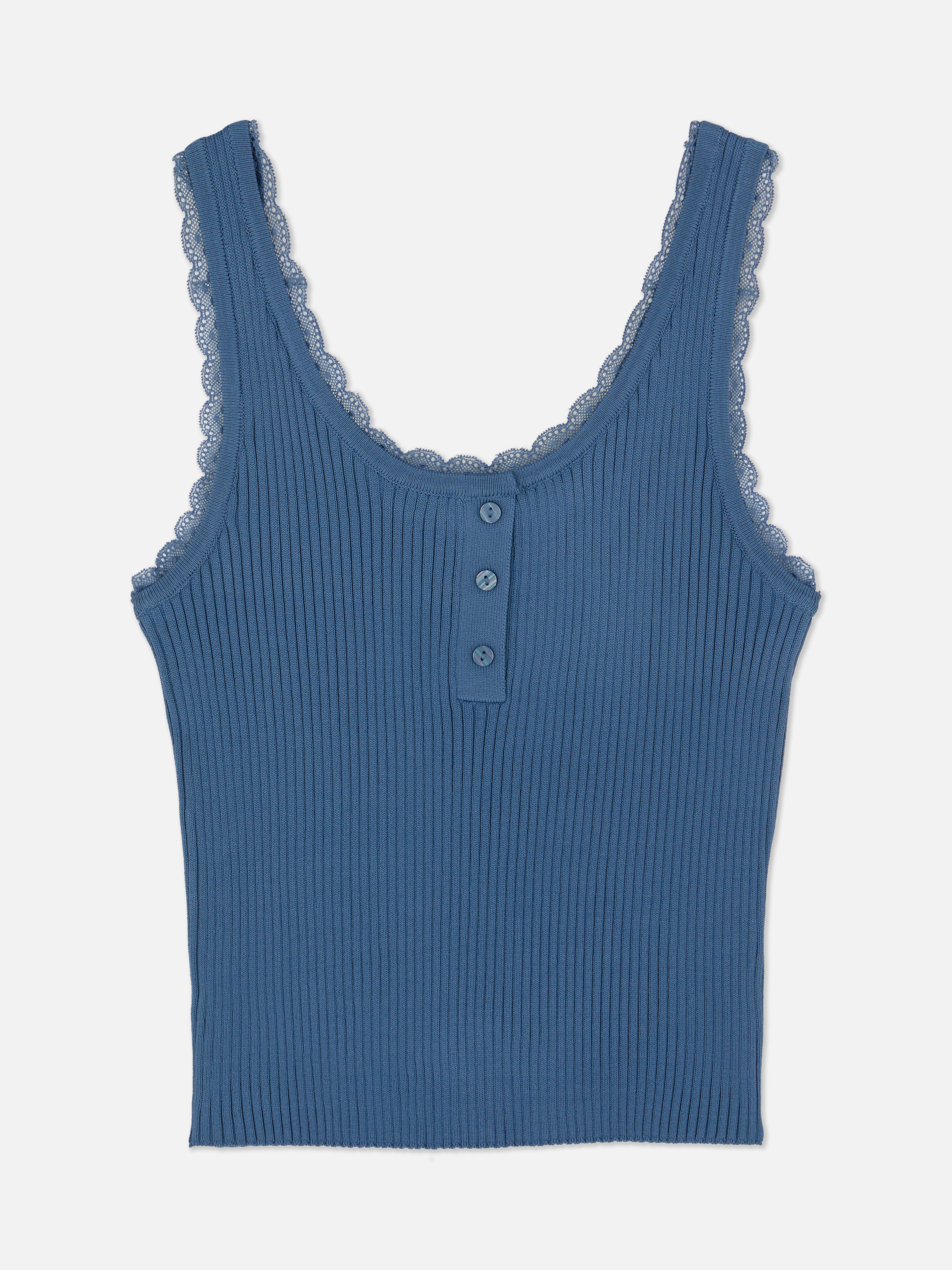 Ribbed Lace Trim Tank Top