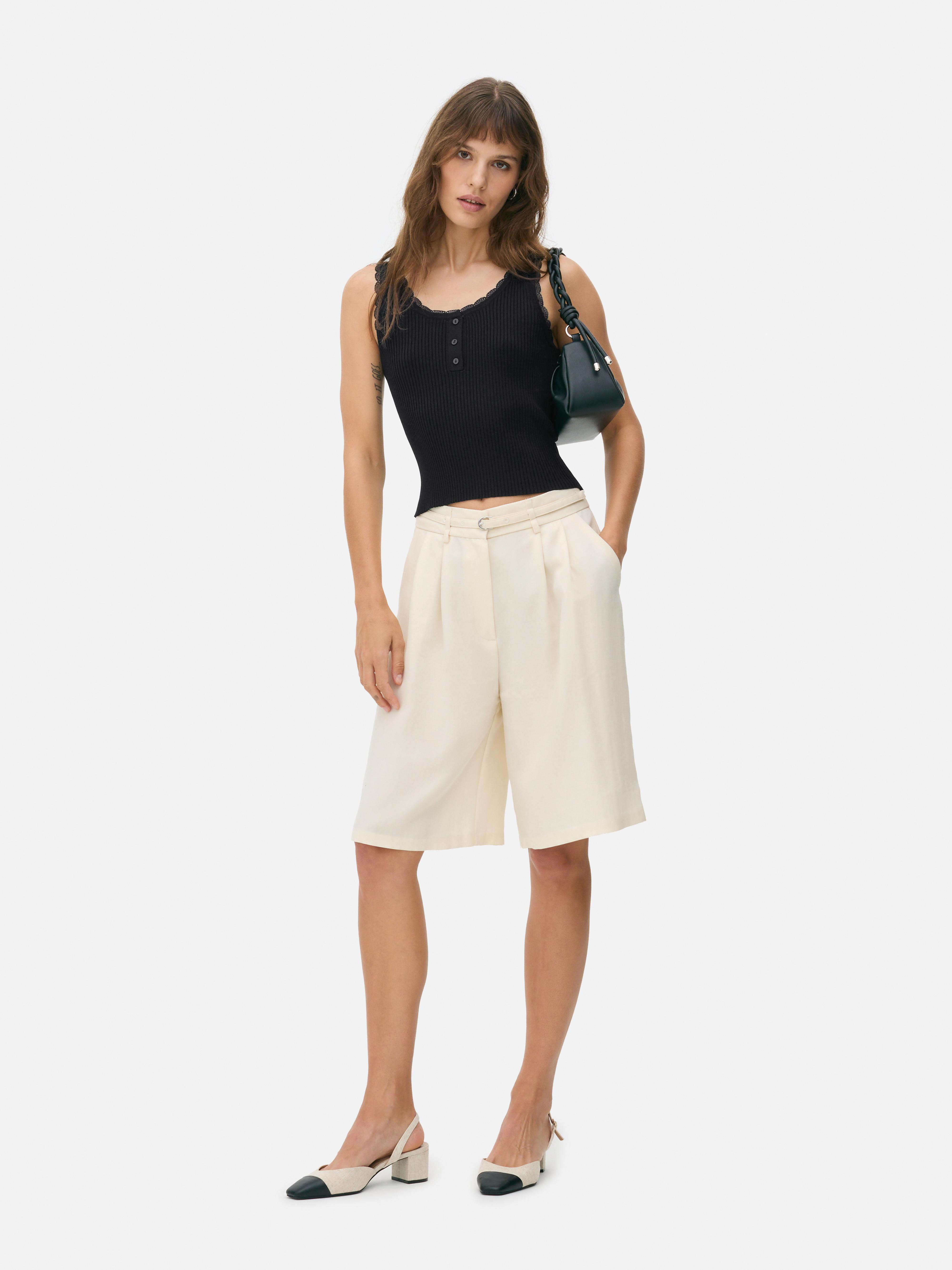 Ribbed Lace Trim Tank Top