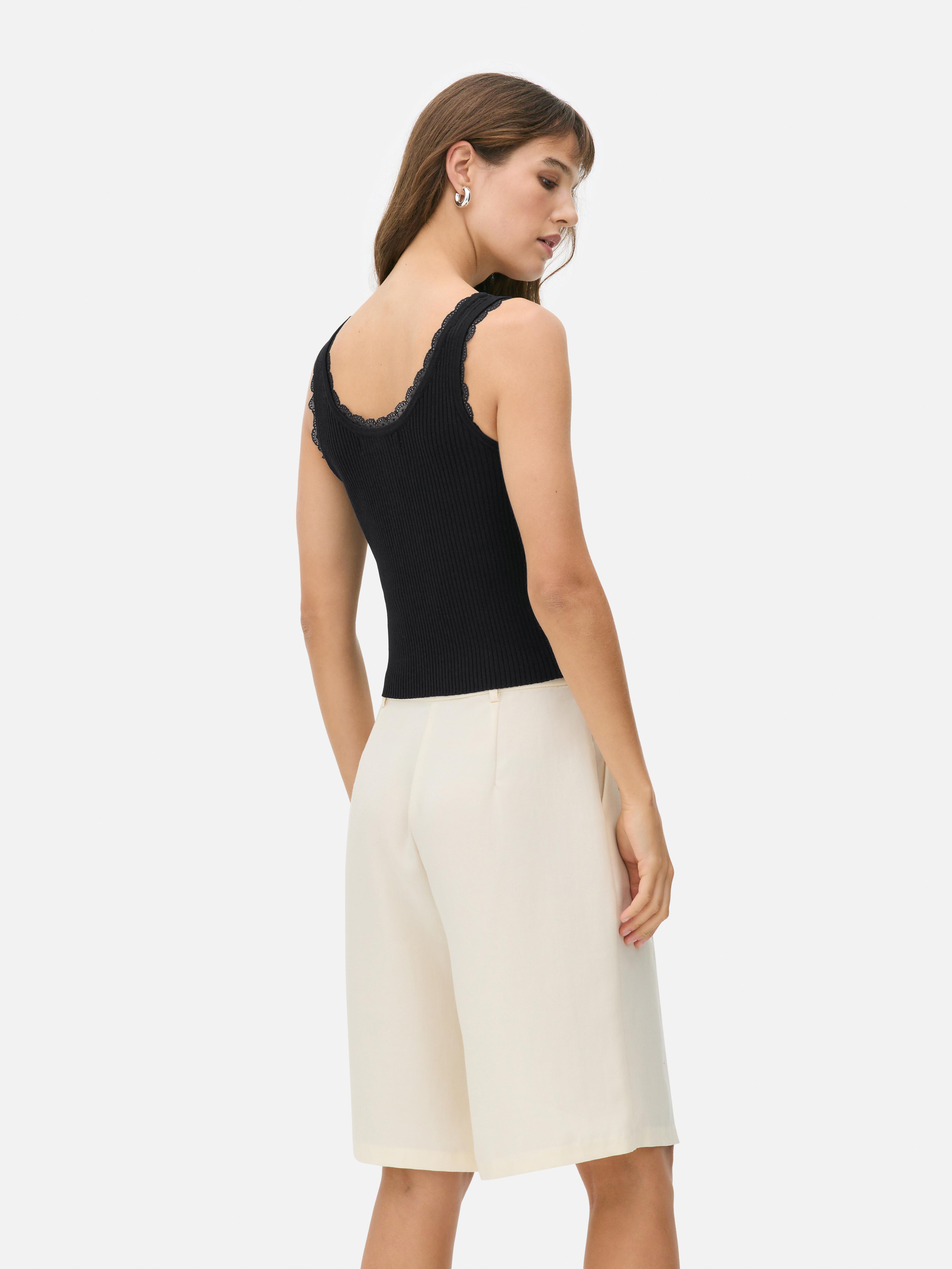 Ribbed Lace Trim Tank Top