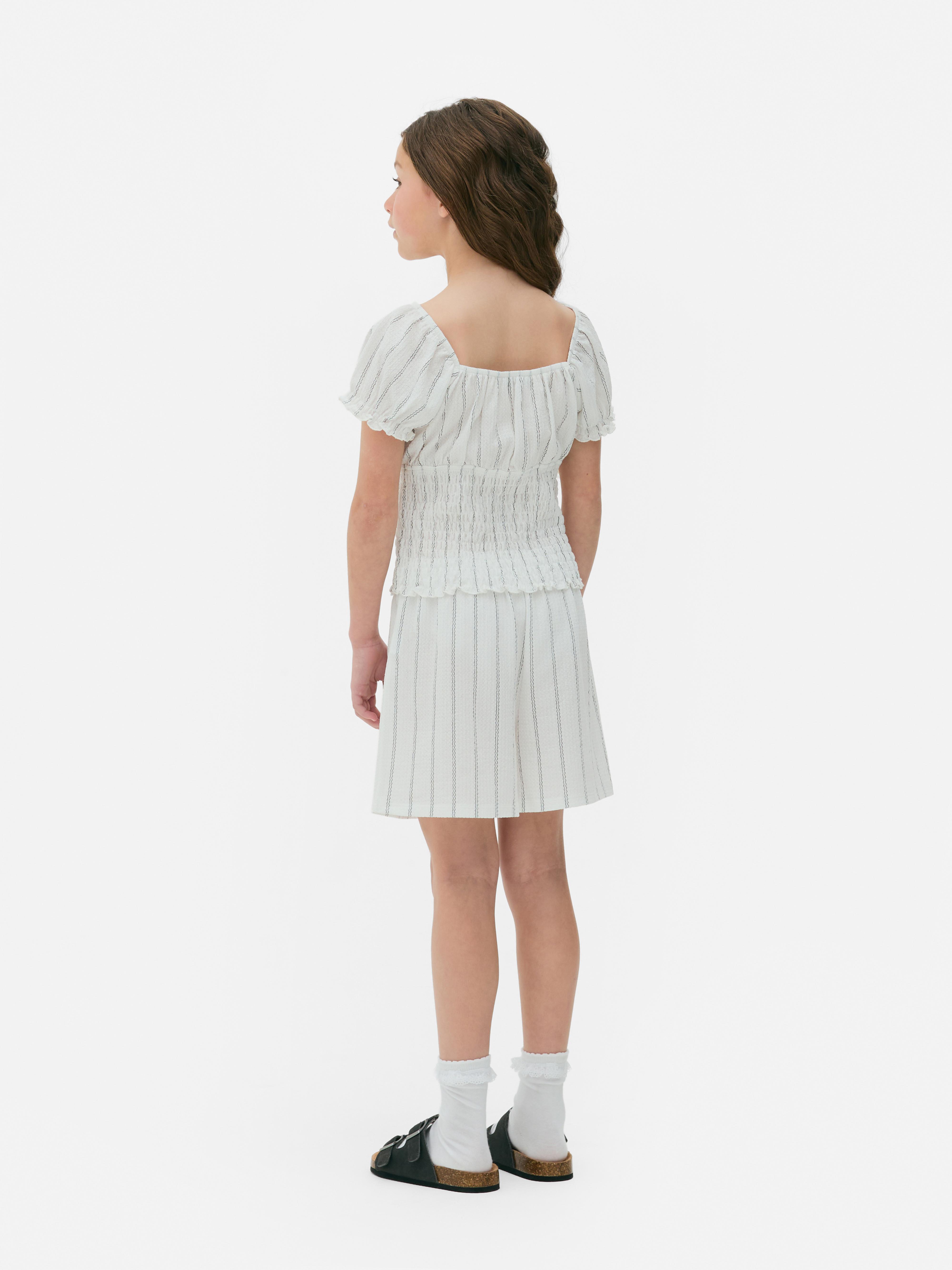 7–15 ans | Ensemble blouse froncée et short à rayures