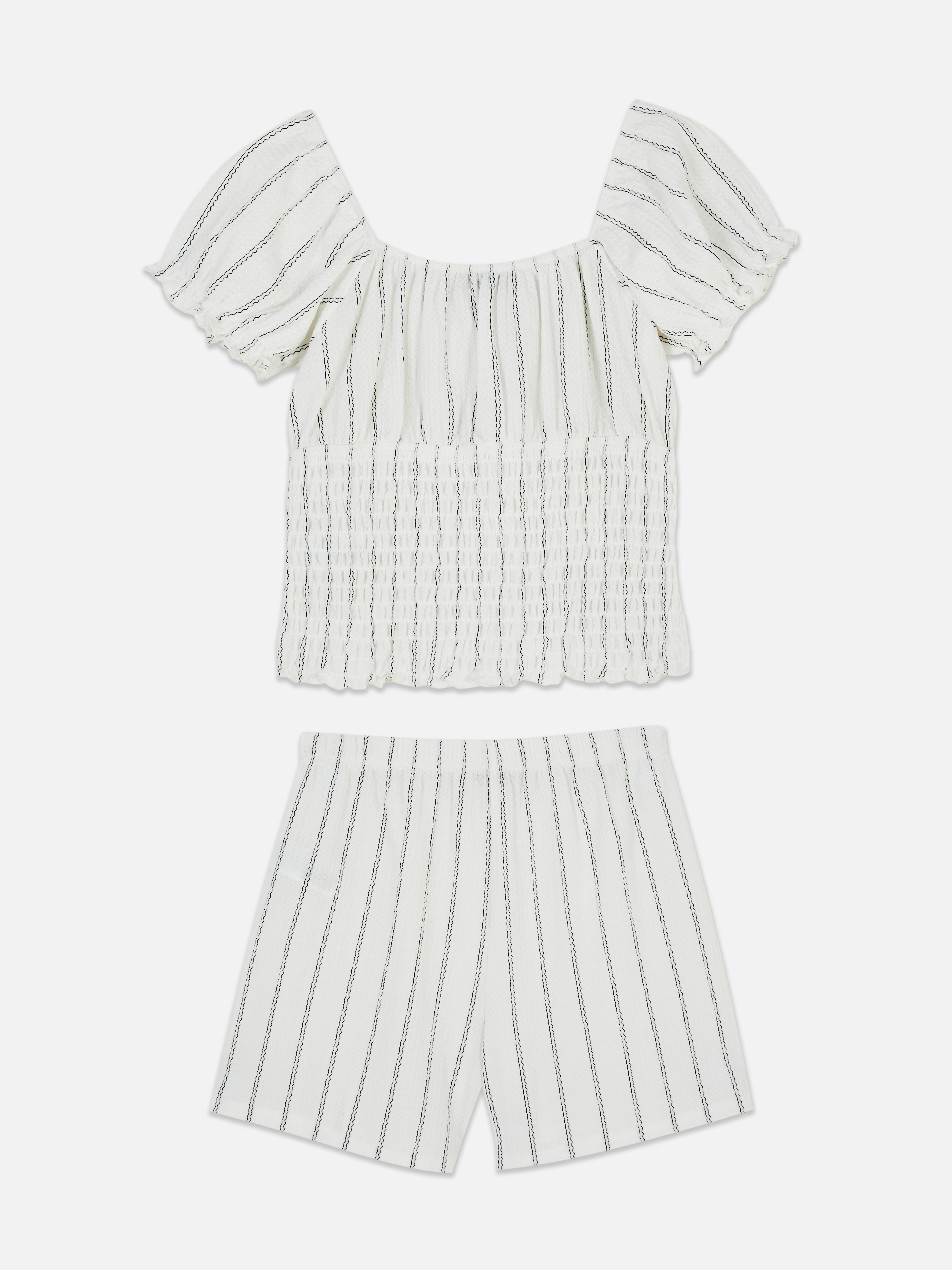 7–15 ans | Ensemble blouse froncée et short à rayures