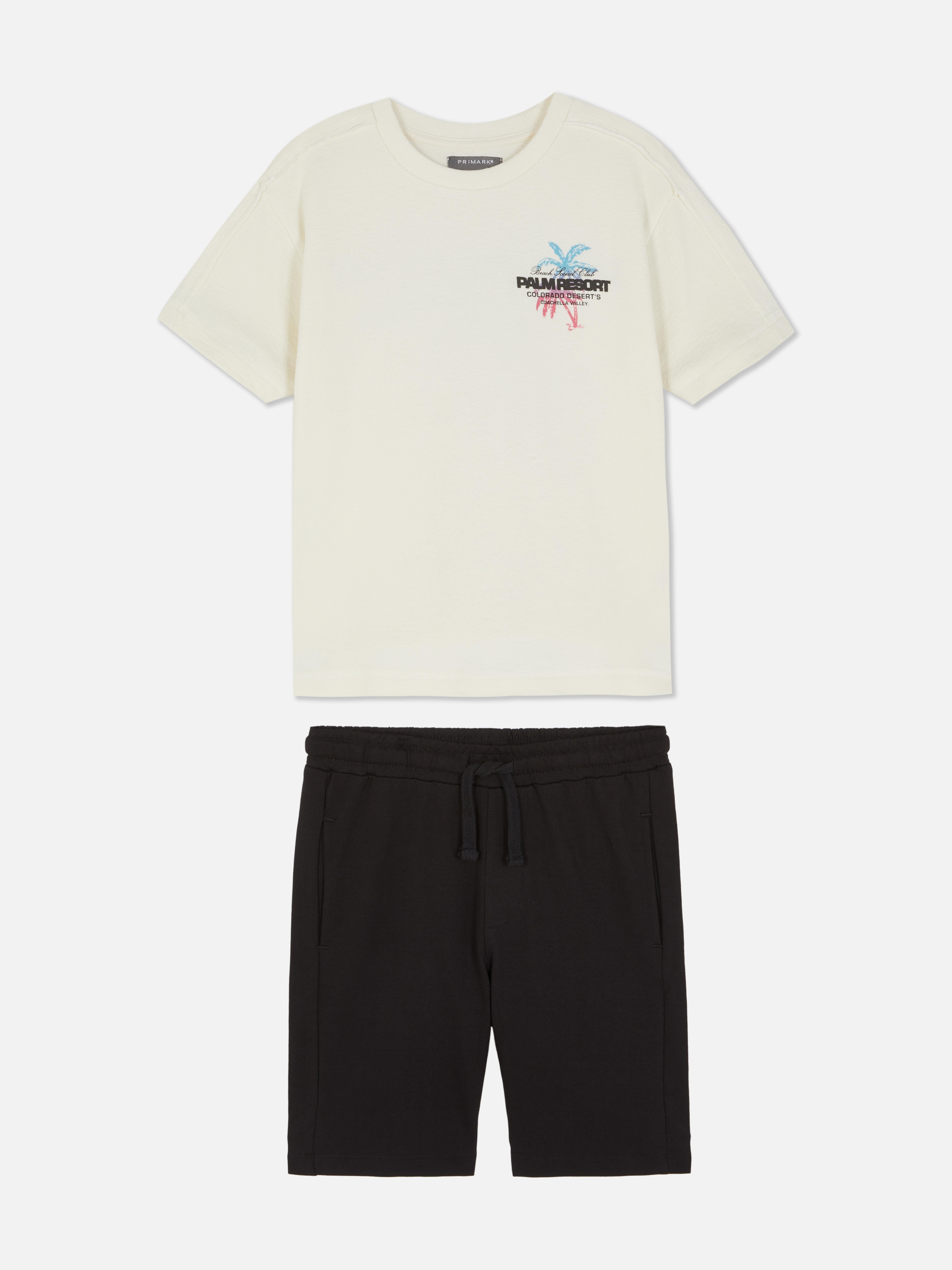 Set van T-shirt en short met palmboomprint