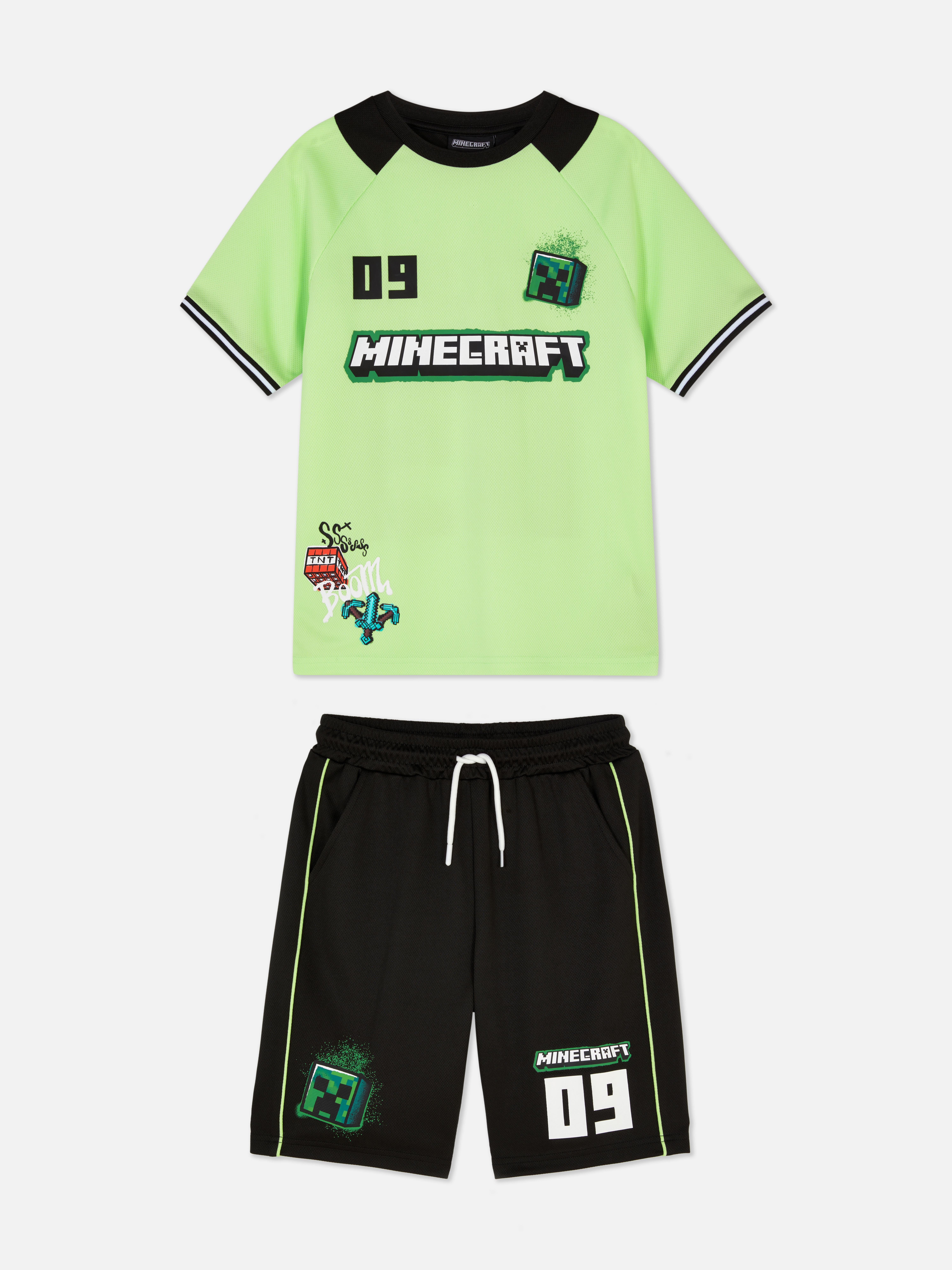 Komplet z T-shirtem i szortami z motywem Minecrafta