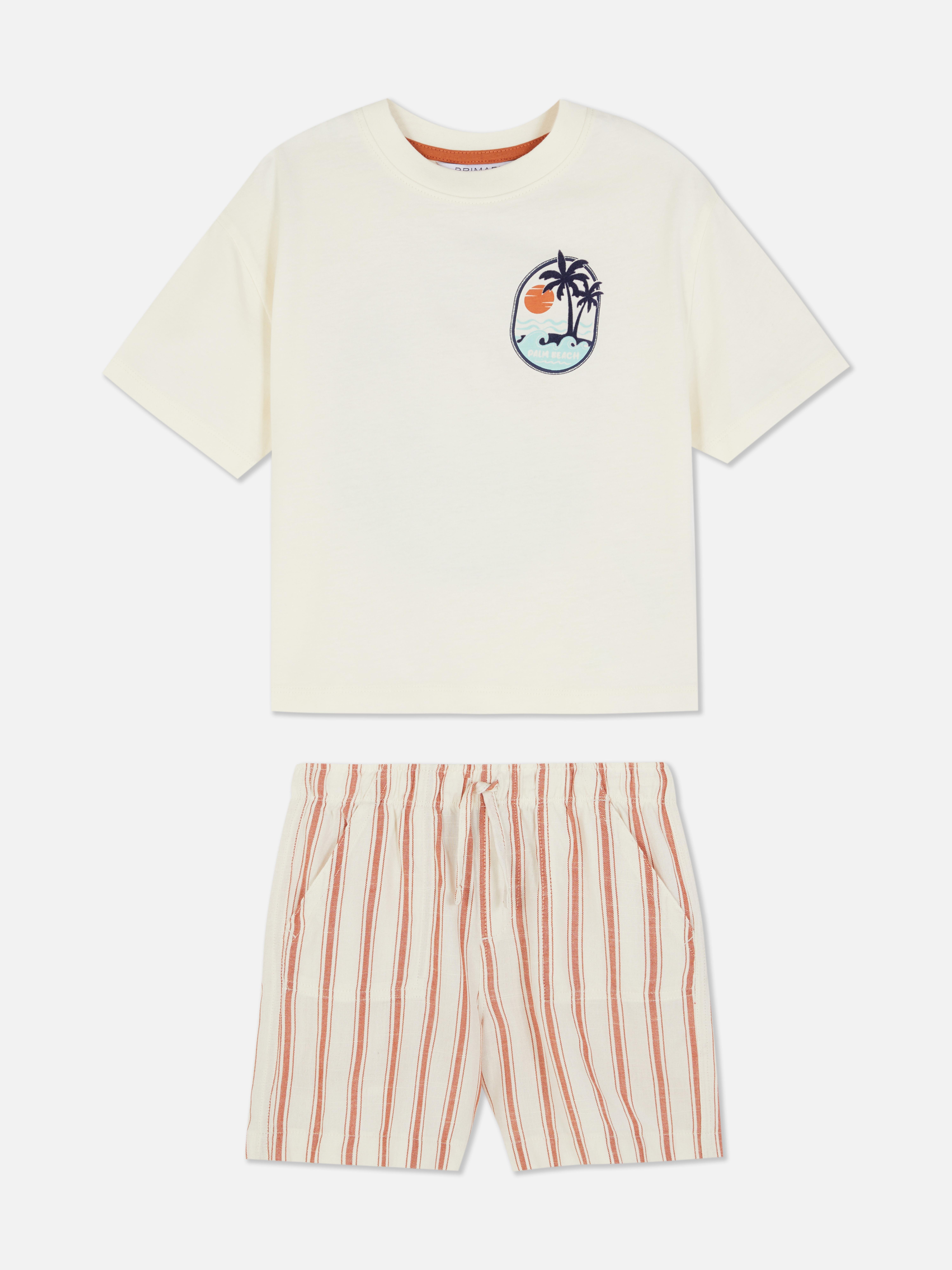 Palm Tree T-Shirt and Stripe Shorts Set