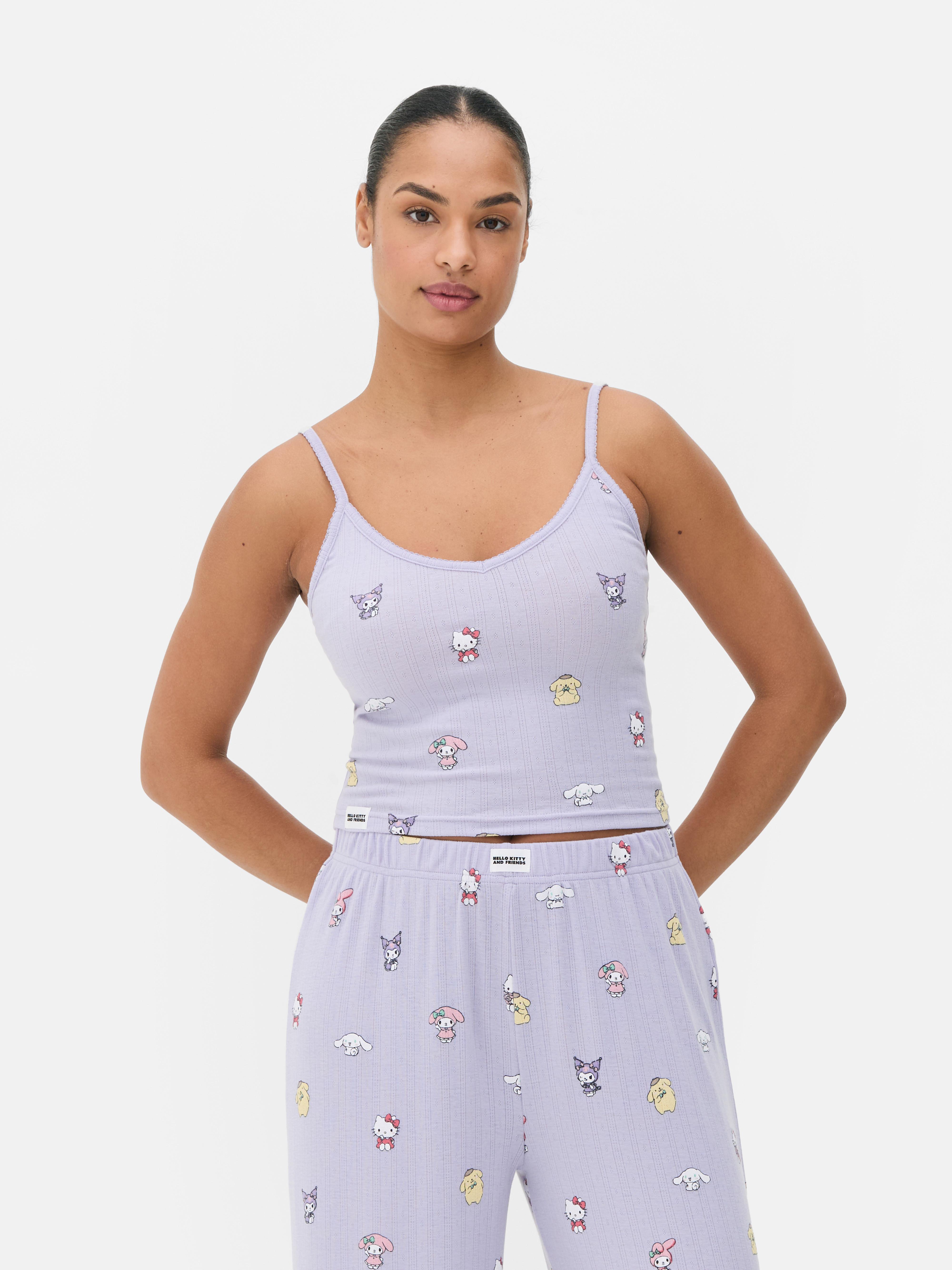 Maiou de pijama pointelle cu bretele subțiri Hello Kitty și prietenii