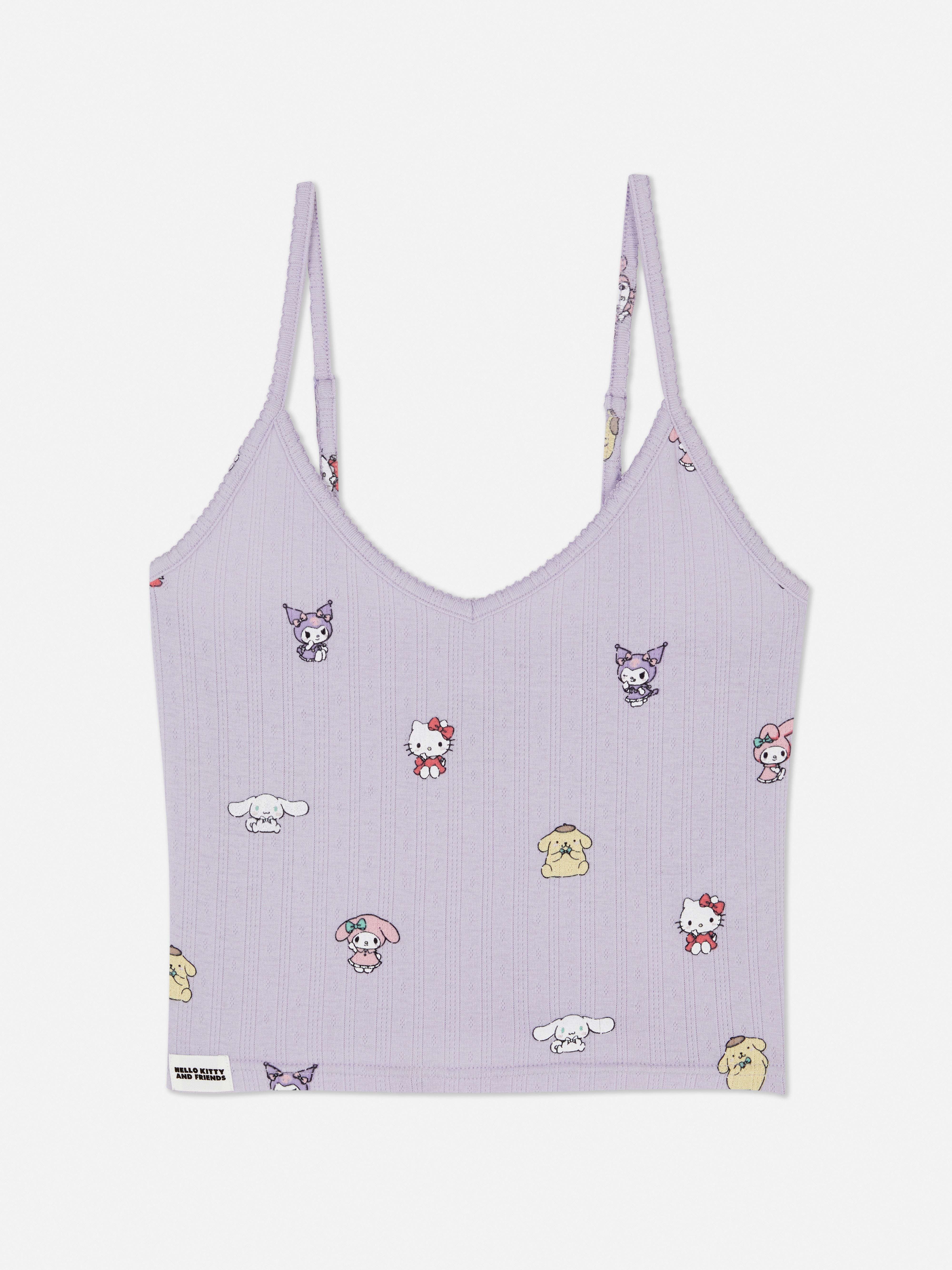 Maiou de pijama pointelle cu bretele subțiri Hello Kitty și prietenii