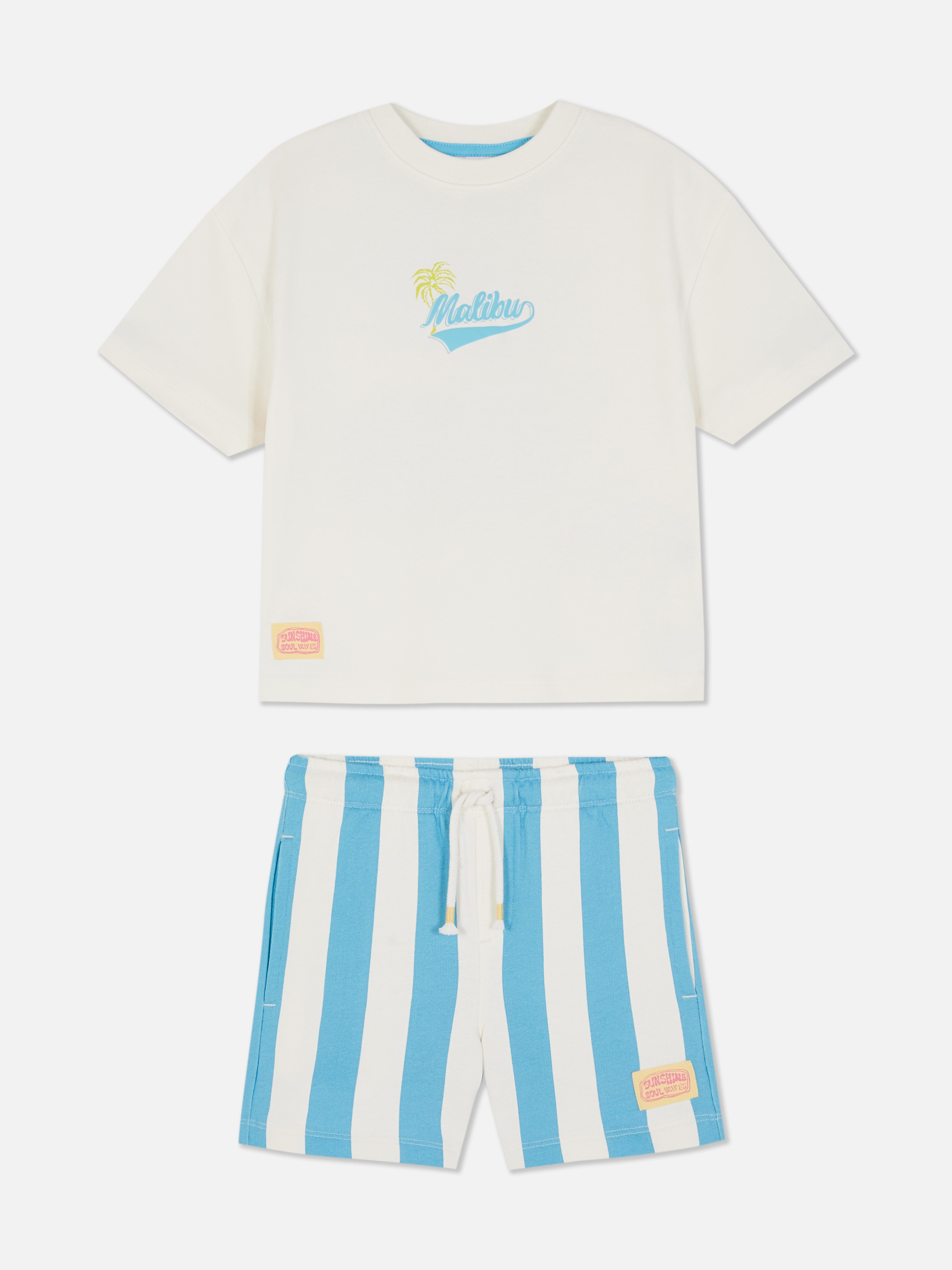 Set van T-shirt met Malibu-print en gestreepte short