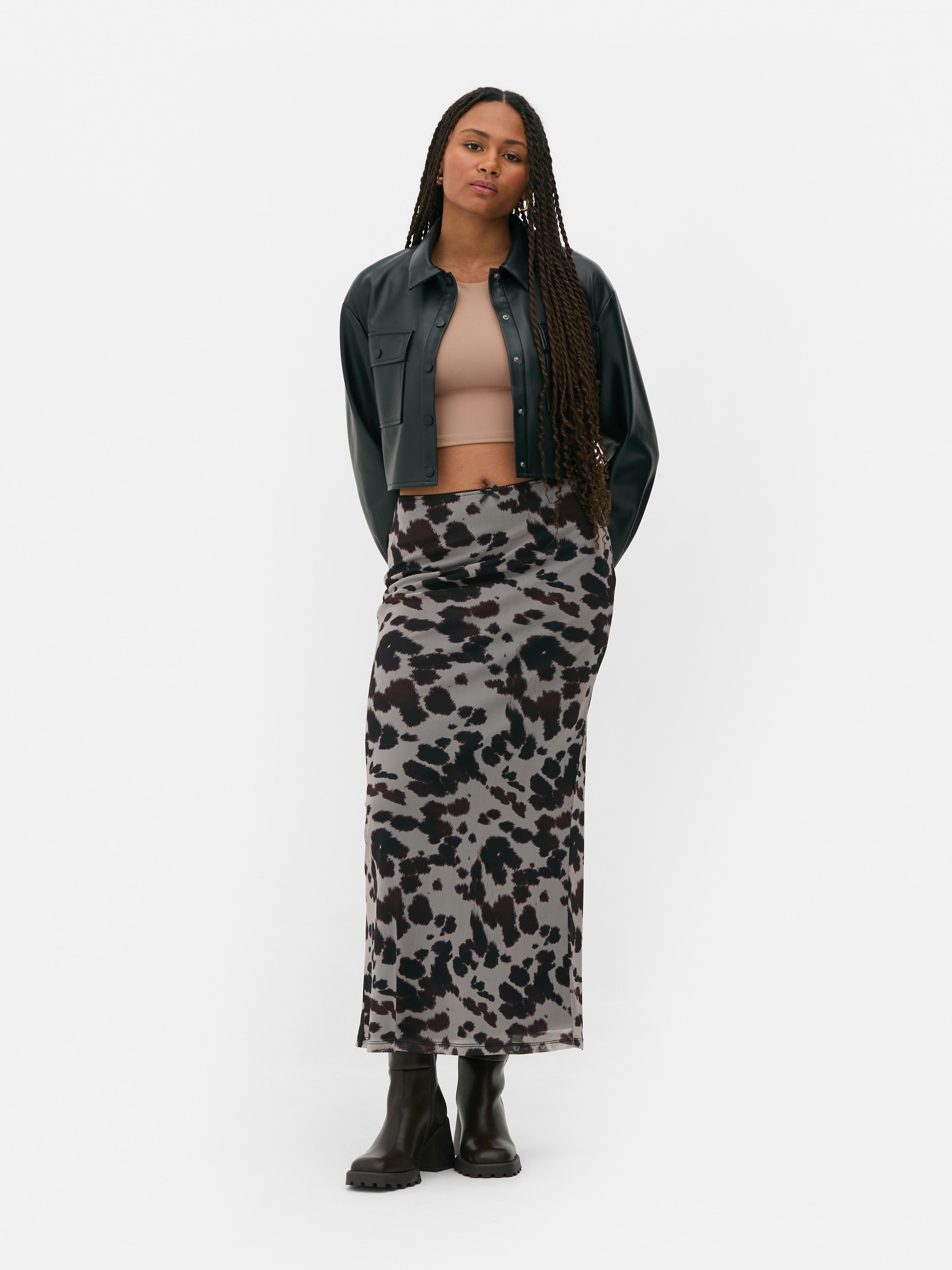 Mesh Print Midi Skirt