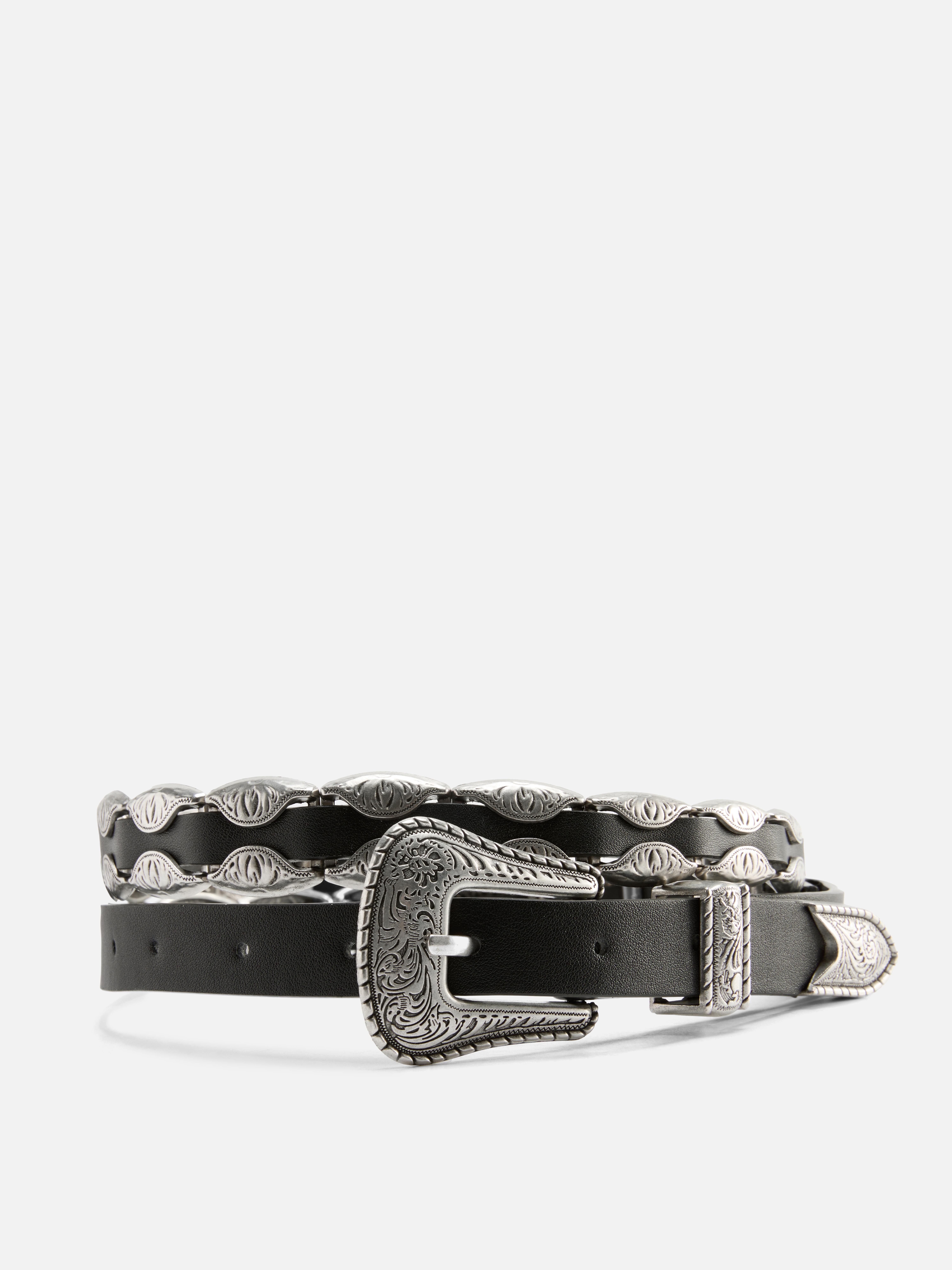 Ceinture fine western à finitions métalliques