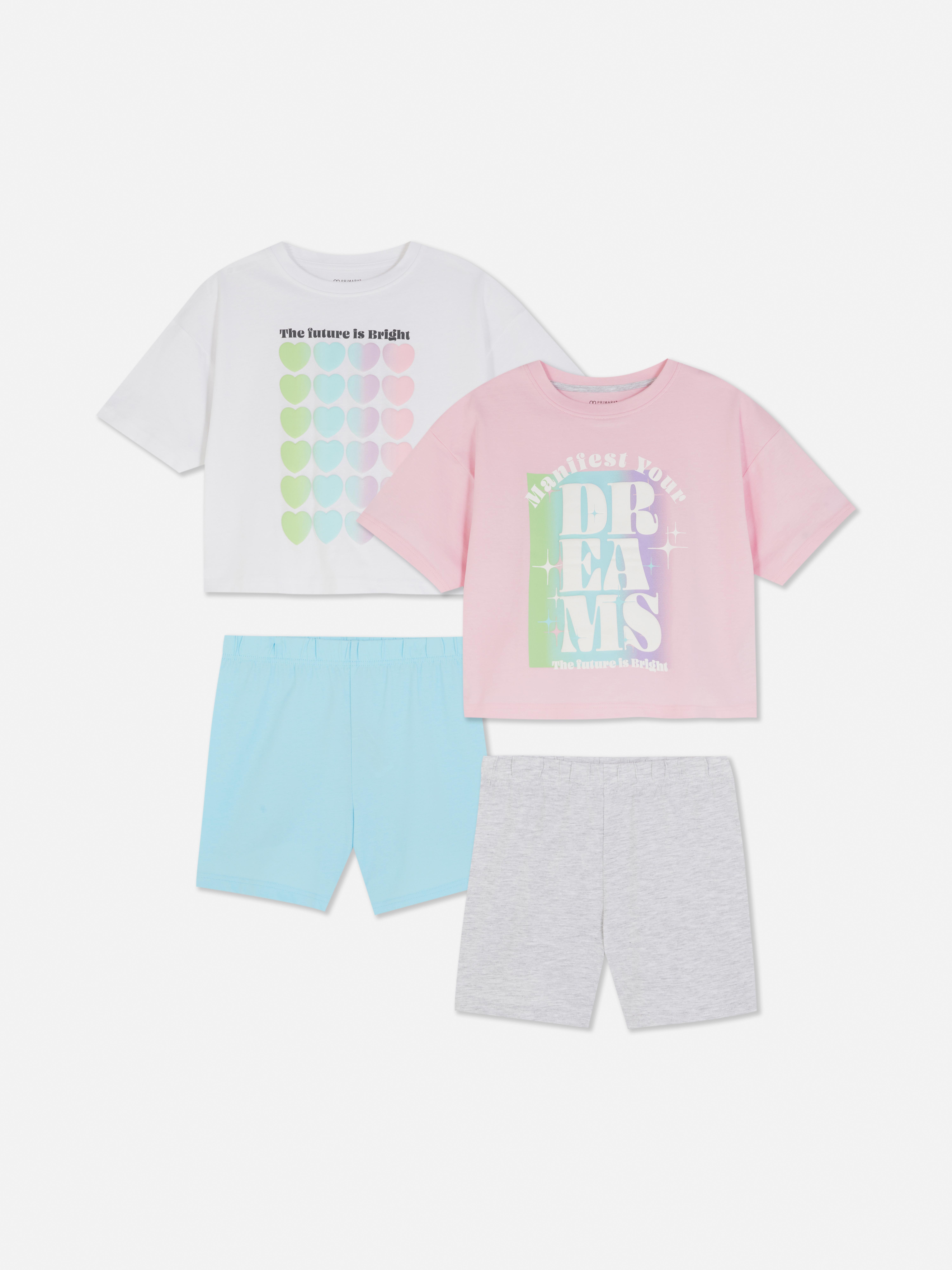 7-15 jr | Korte pyjama met sloganprint, set van 2
