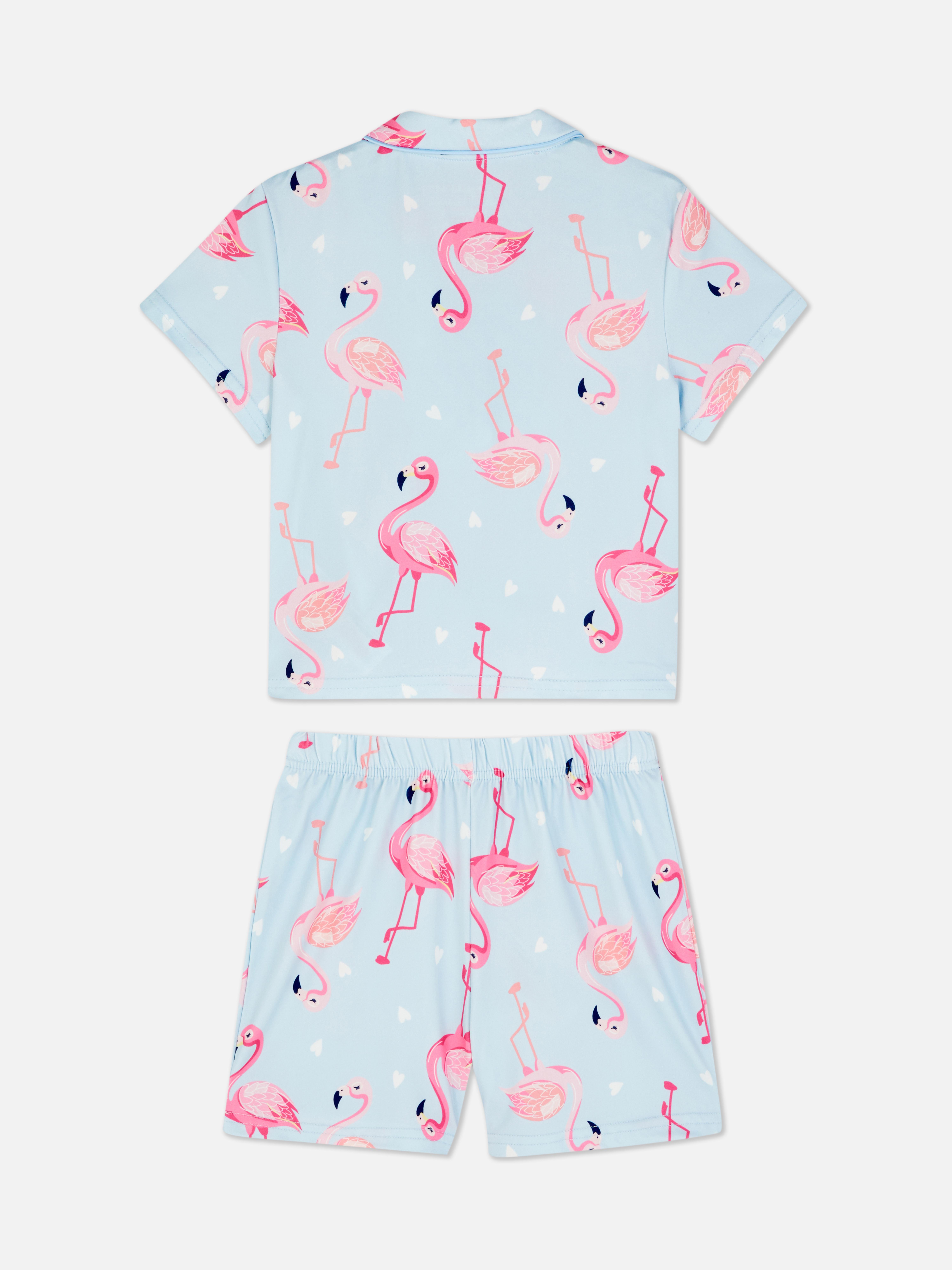 1,5-8 anos | Pijama camisa/calções gráficos flamingo