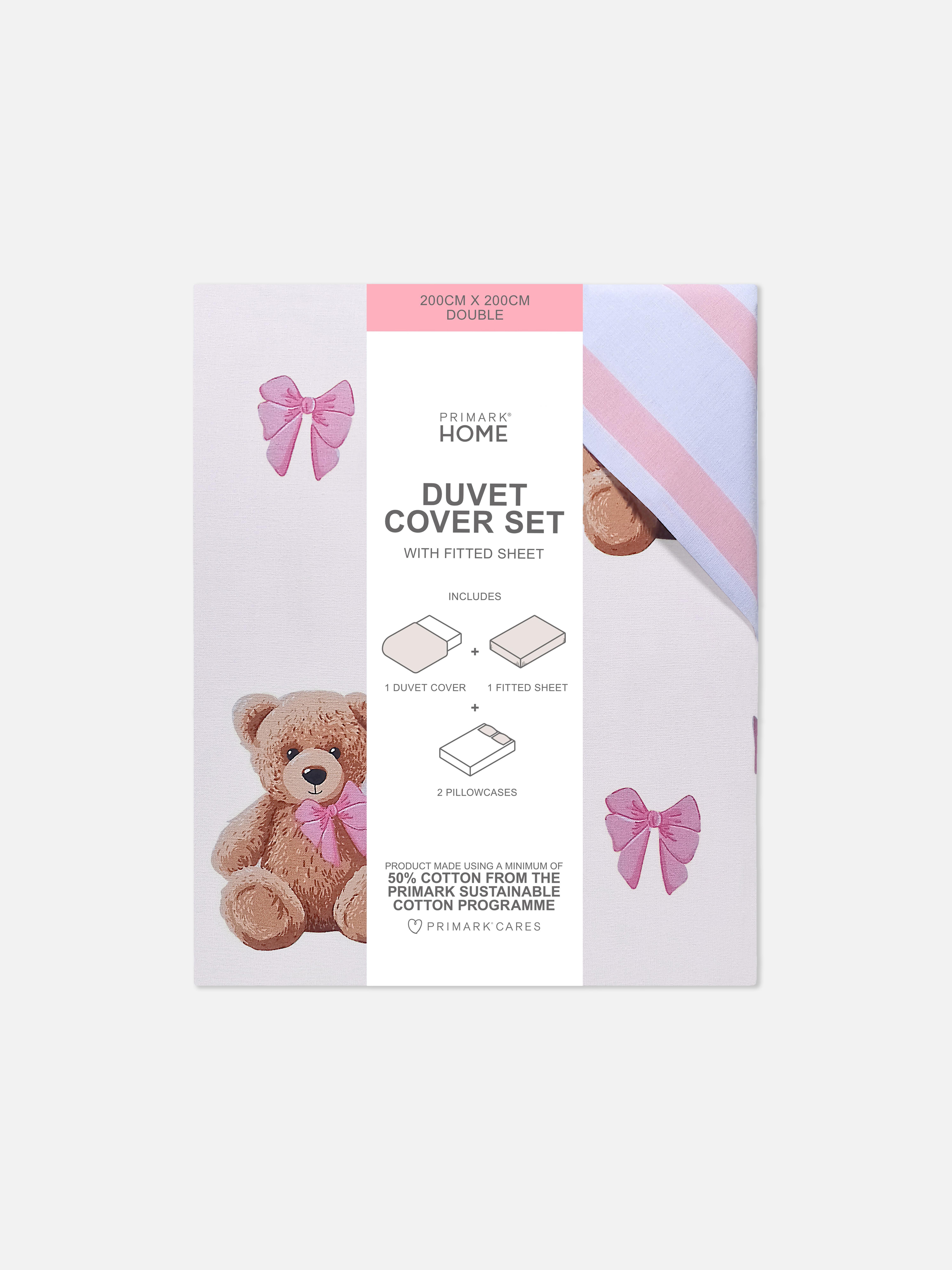Teddy Bear Stripe Double  Bedding Set