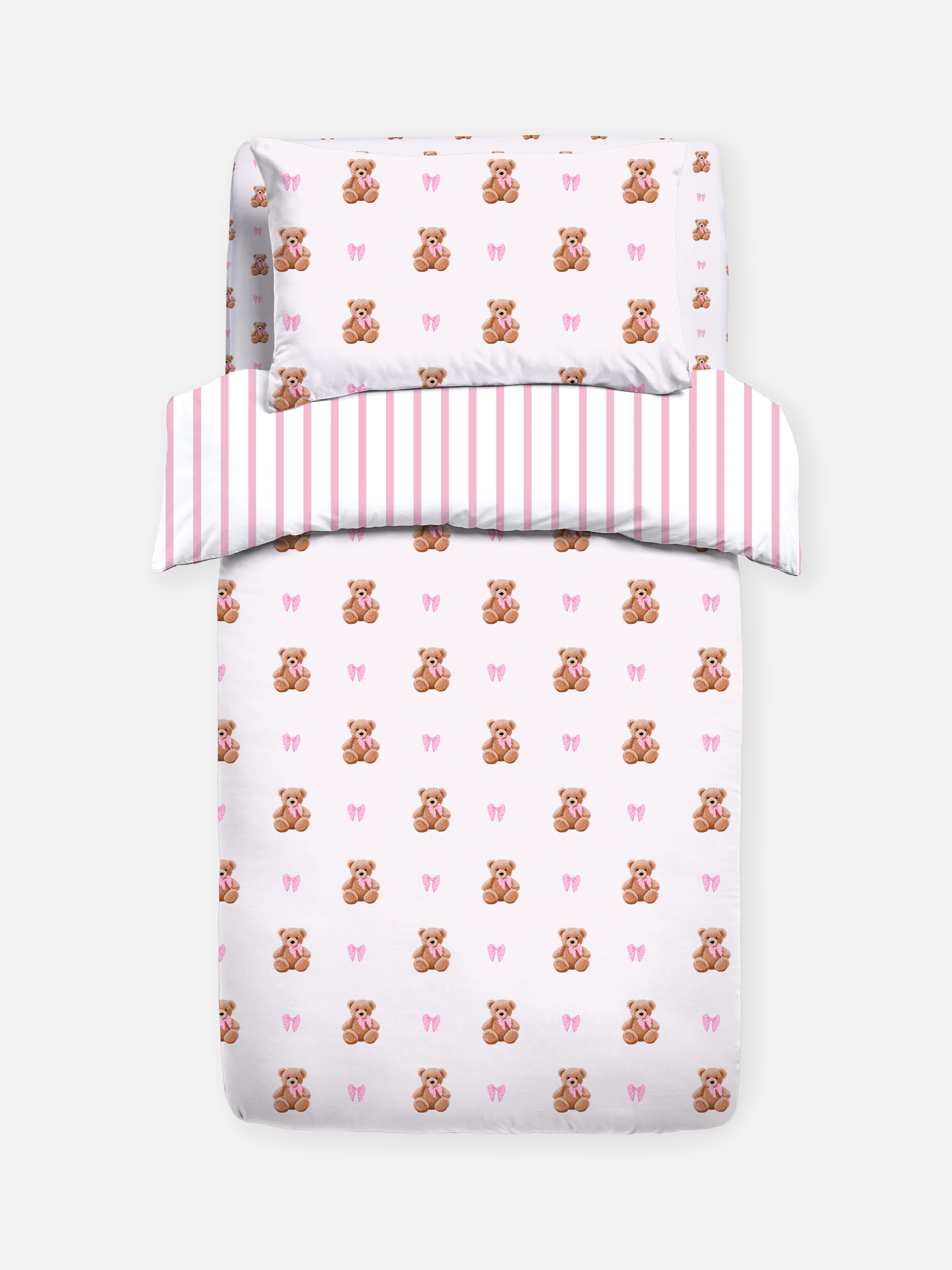 Set de ropa de cama doble con ositos y rayas
