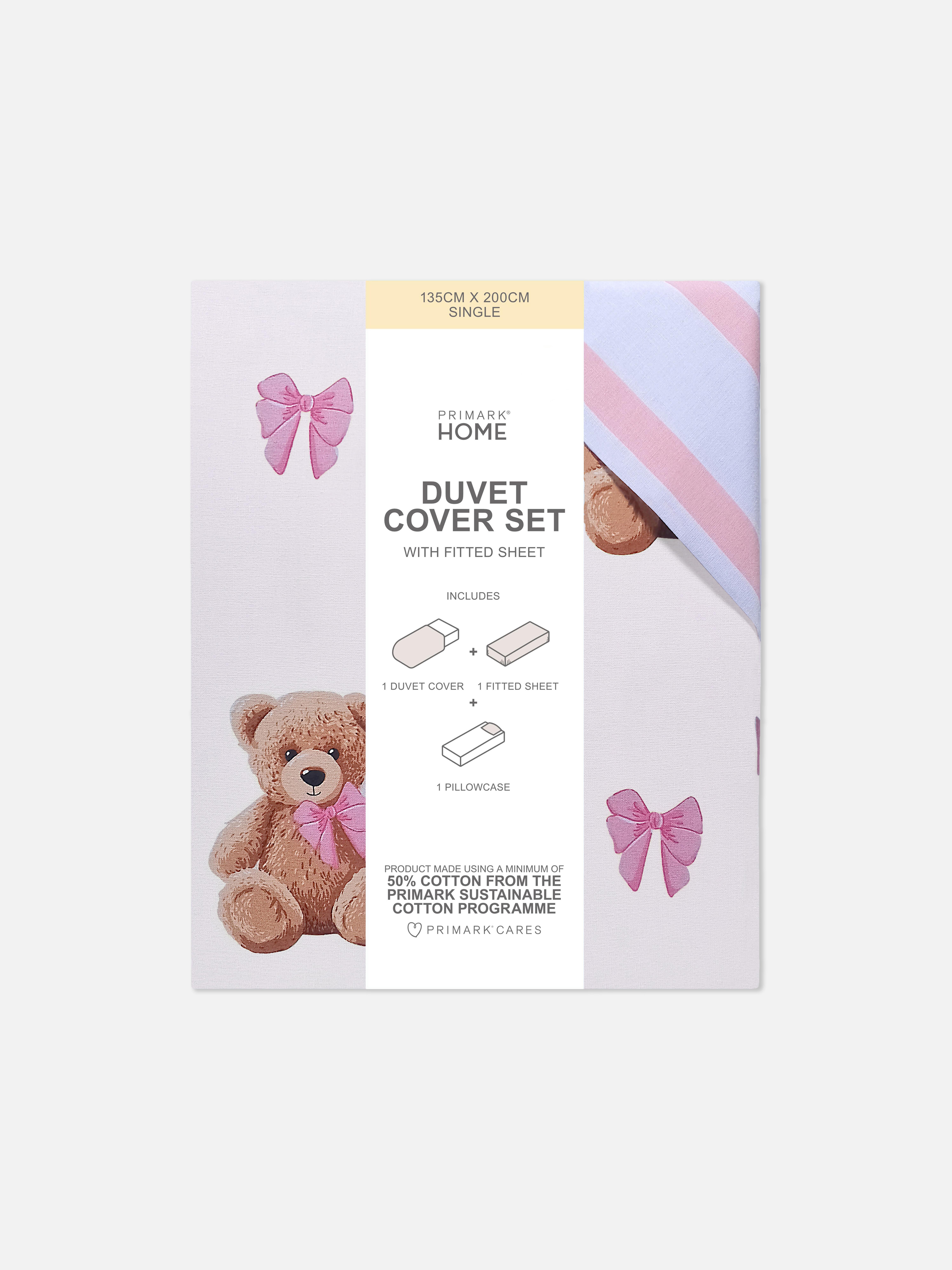 Set de ropa de cama doble con ositos y rayas