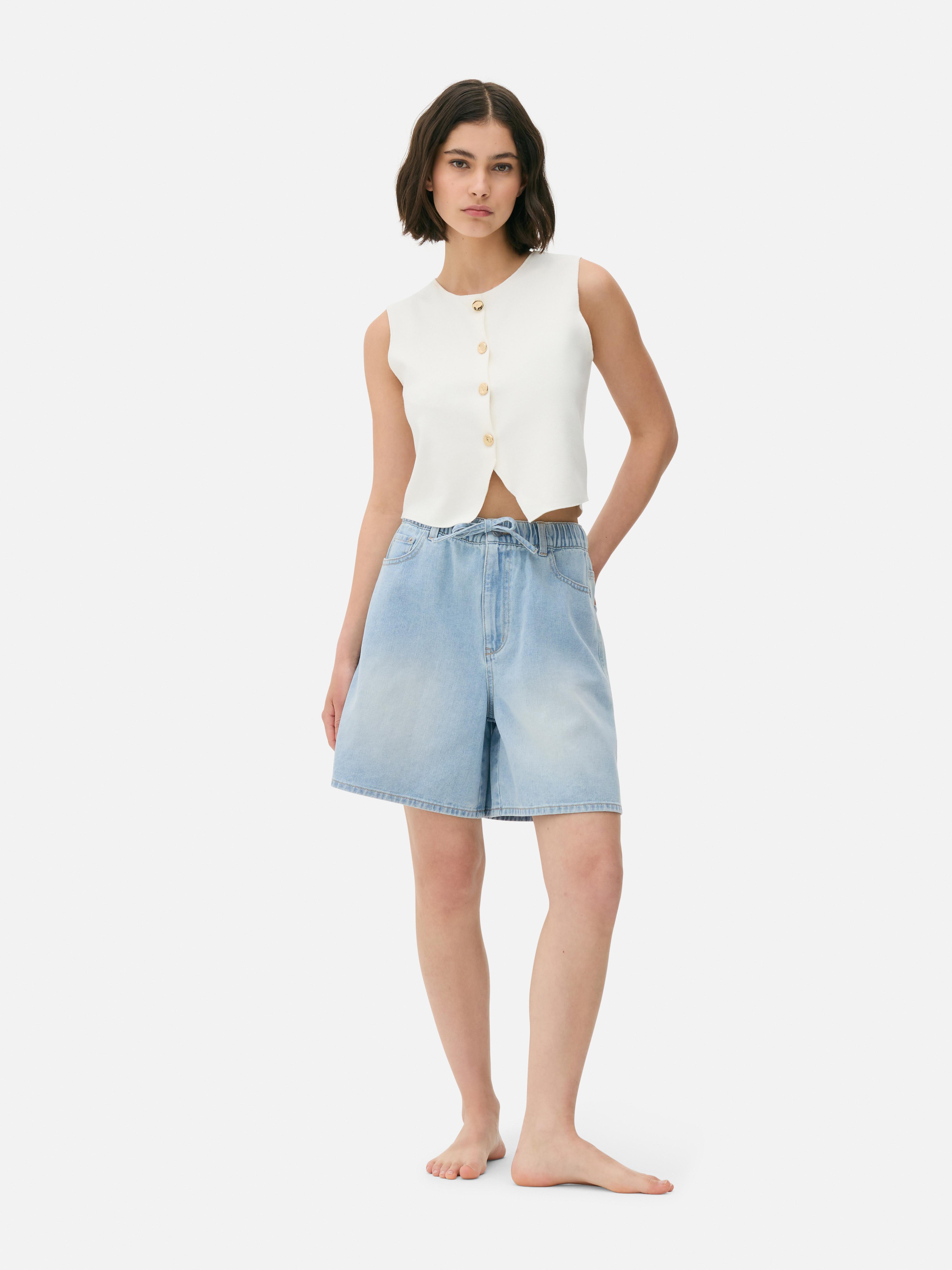 【BAON】[unisex] Rilke Washing Light Blue Bermuda Denim PT Blue Rigid Mom Fit Bermuda Denim Shorts - TK Maxx UK