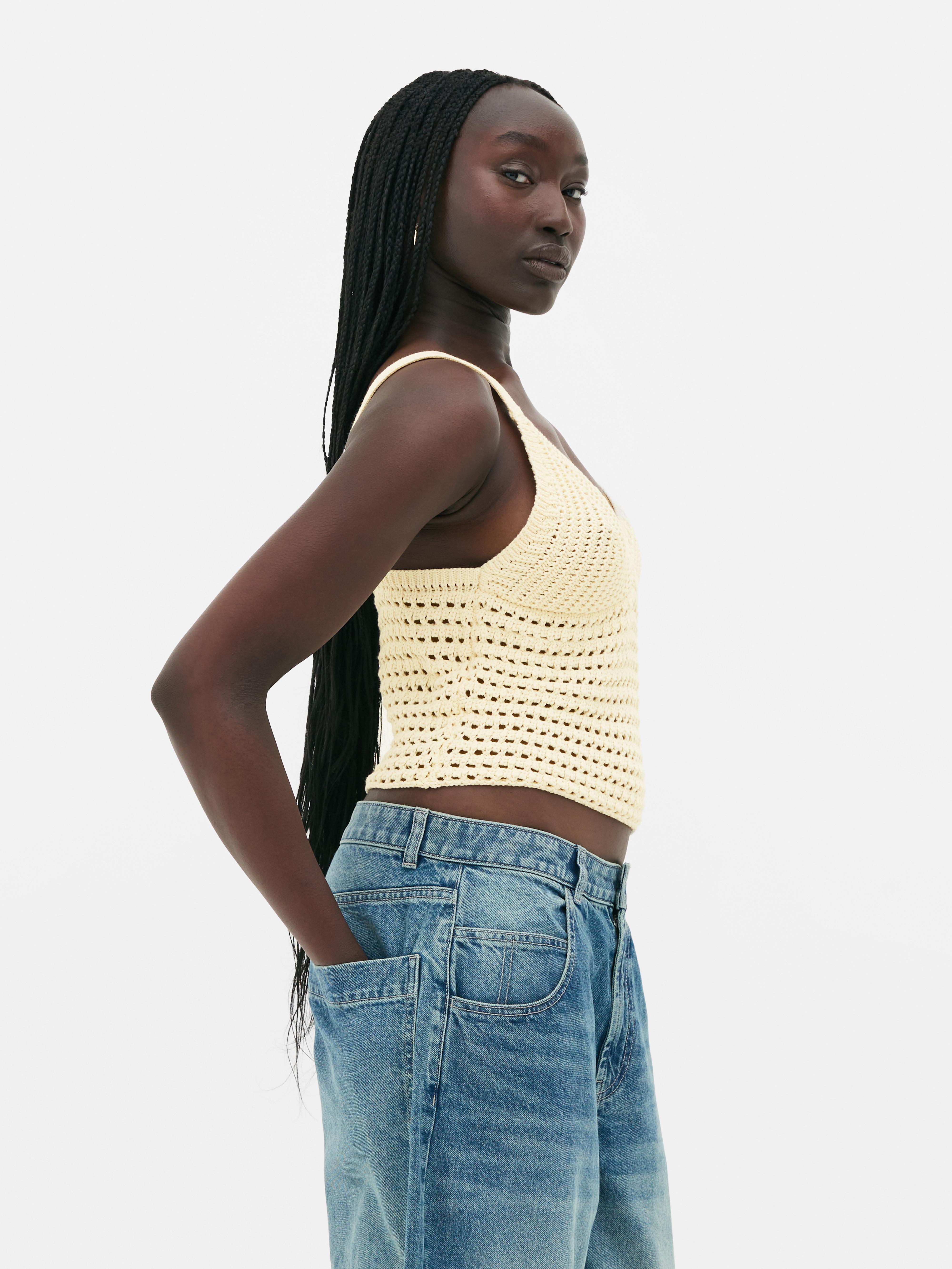 Women's Ivory Rita Ora Crochet Bra Tank Top | Primark