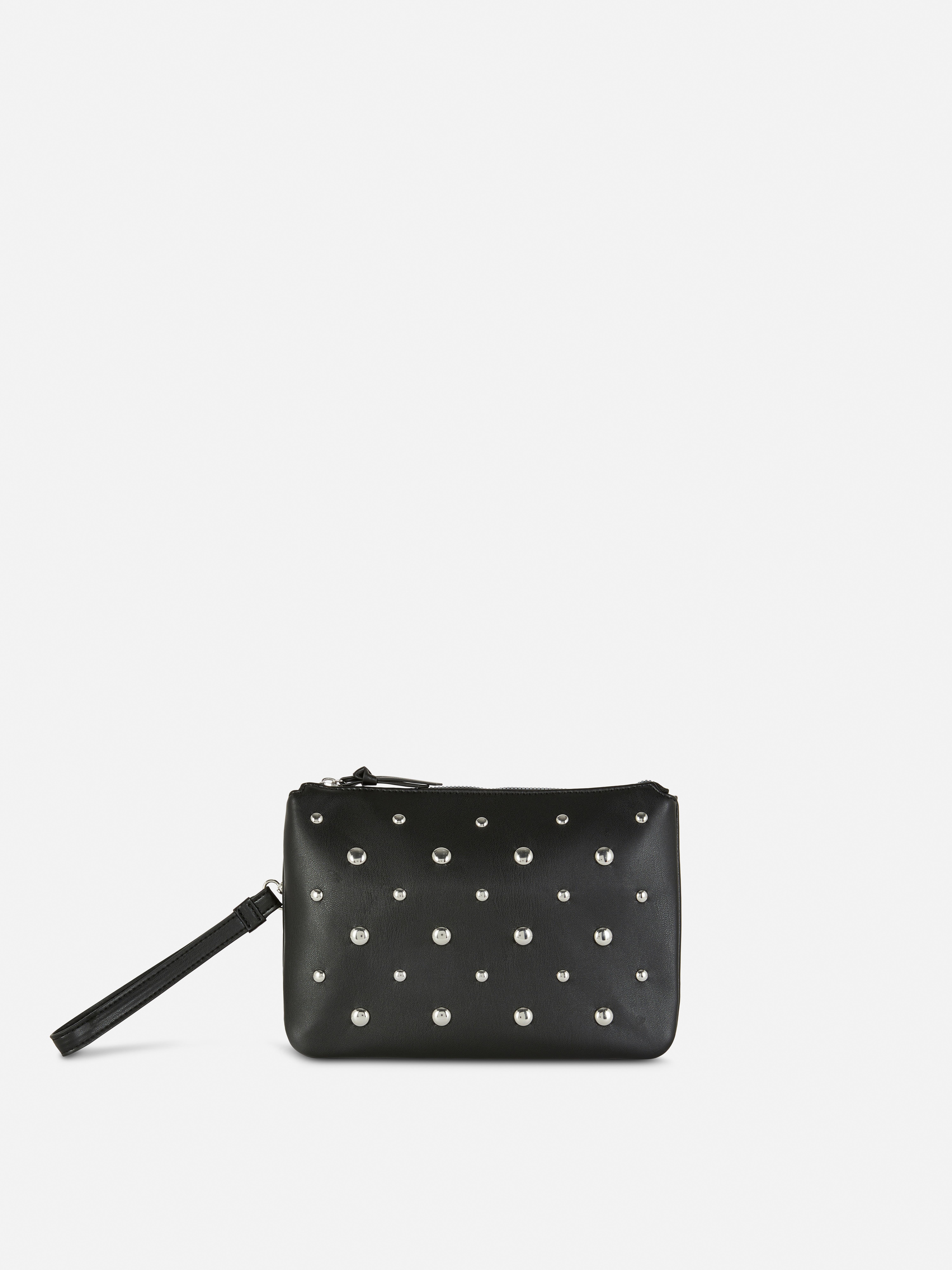 Pochette in pelle sintetica con borchie