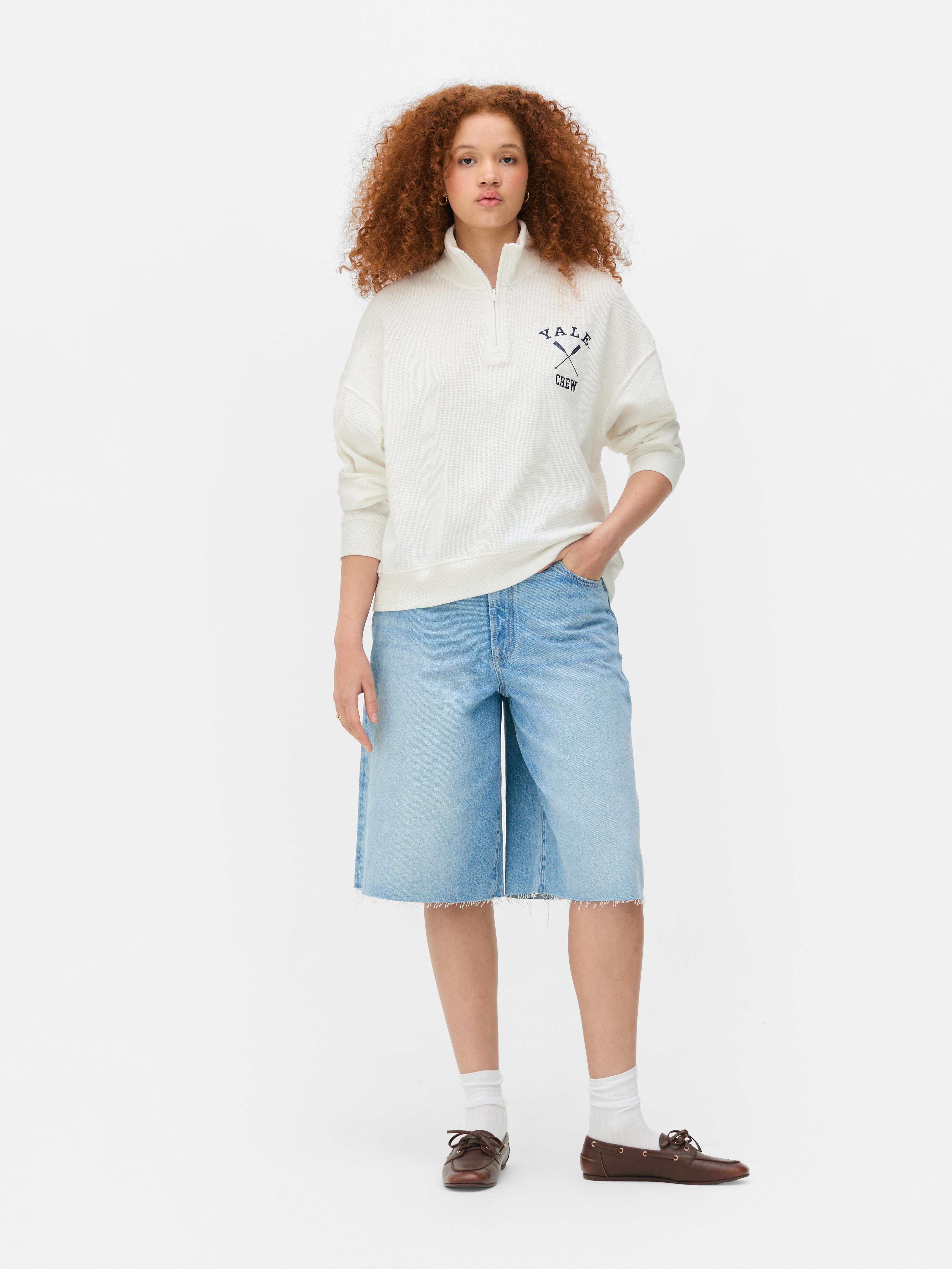 Maglione a nido d'ape con mezza zip Yale