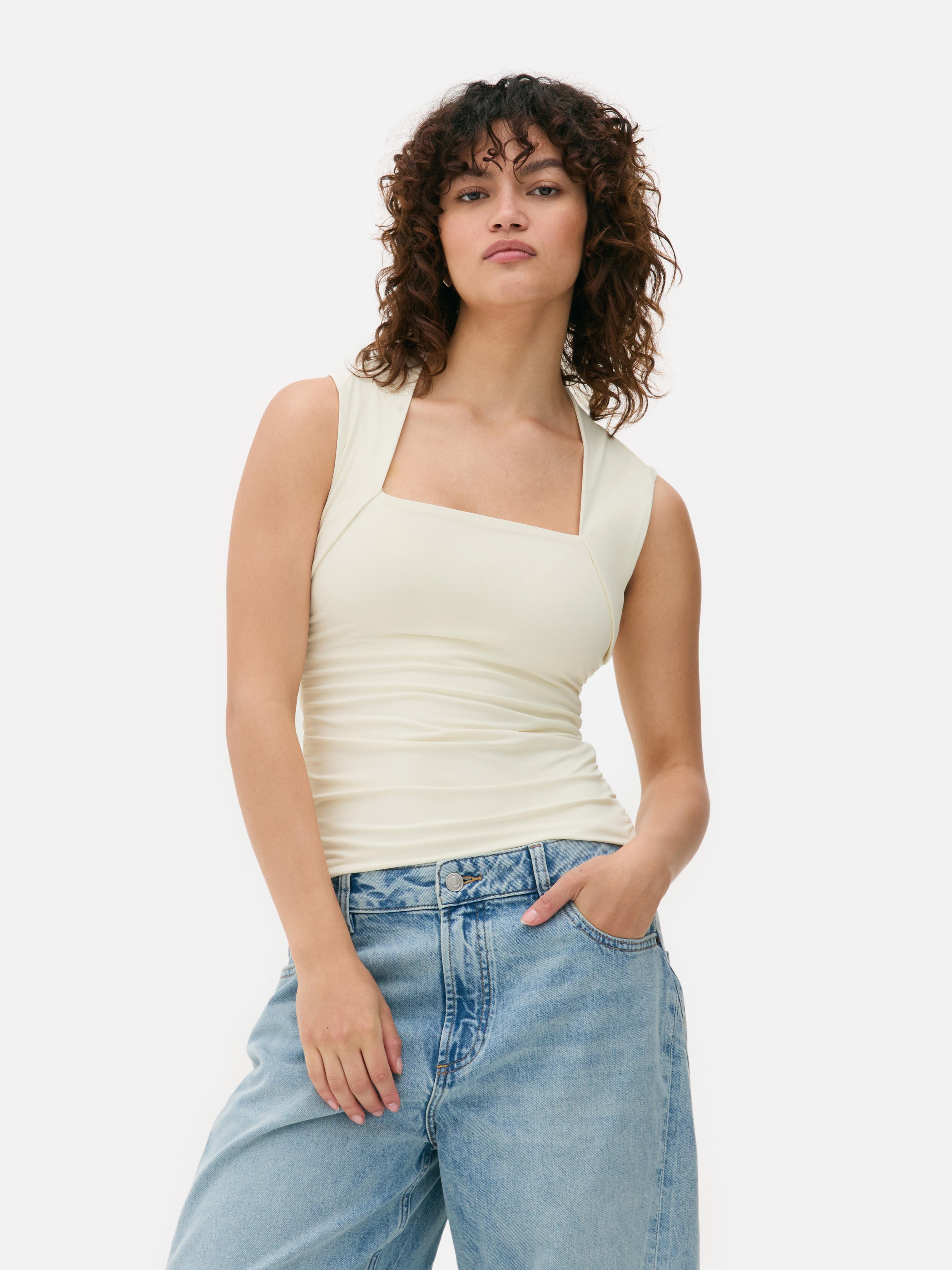 さらに100円引き◆ROMANTIC CROWN◆SQUARE NECK RIBBED TOP COLLUSION square neck stud detail ribbed tank top in brown