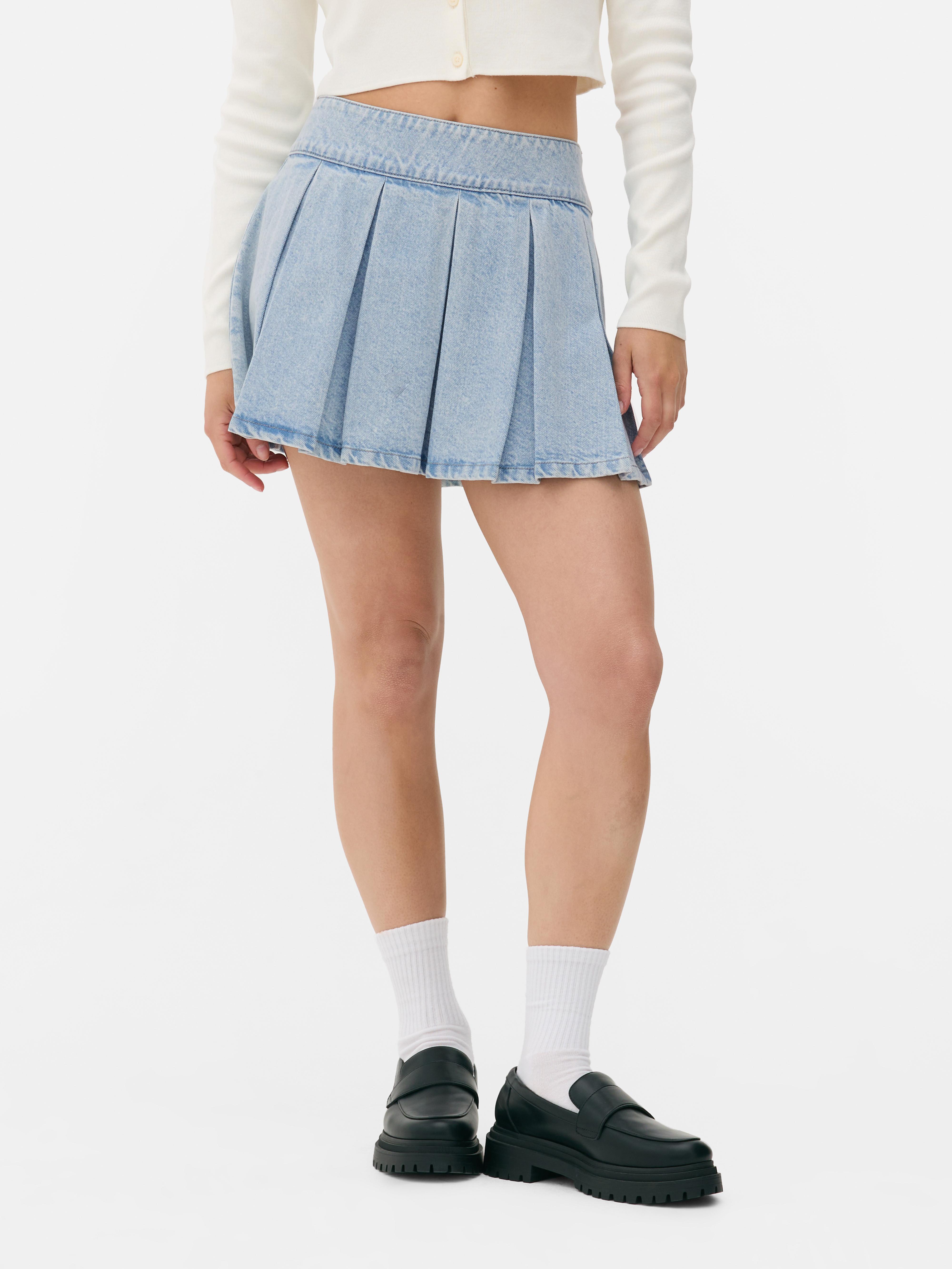 Fustă mini din denim cu pliuri