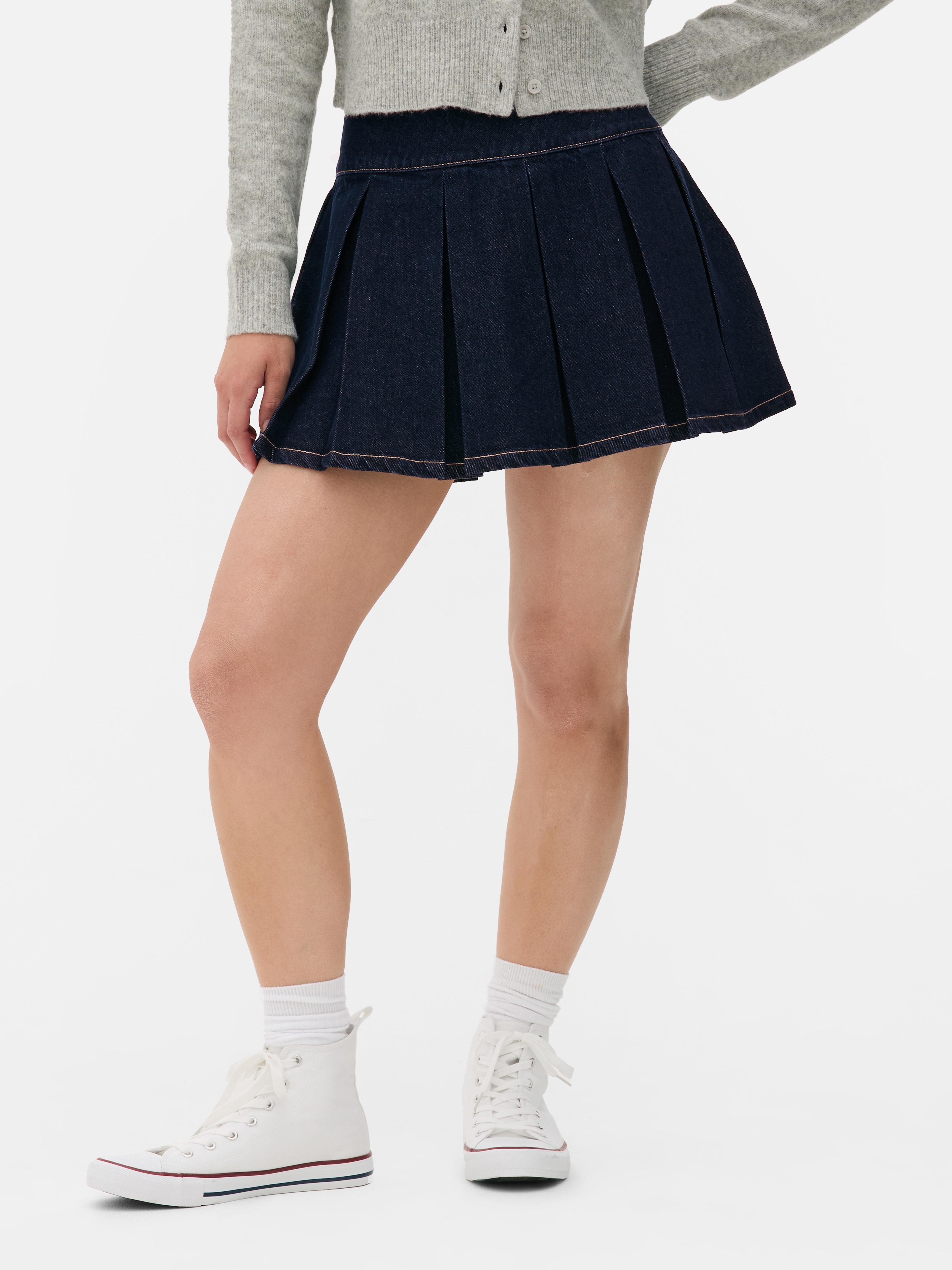 Fustă mini din denim cu pliuri