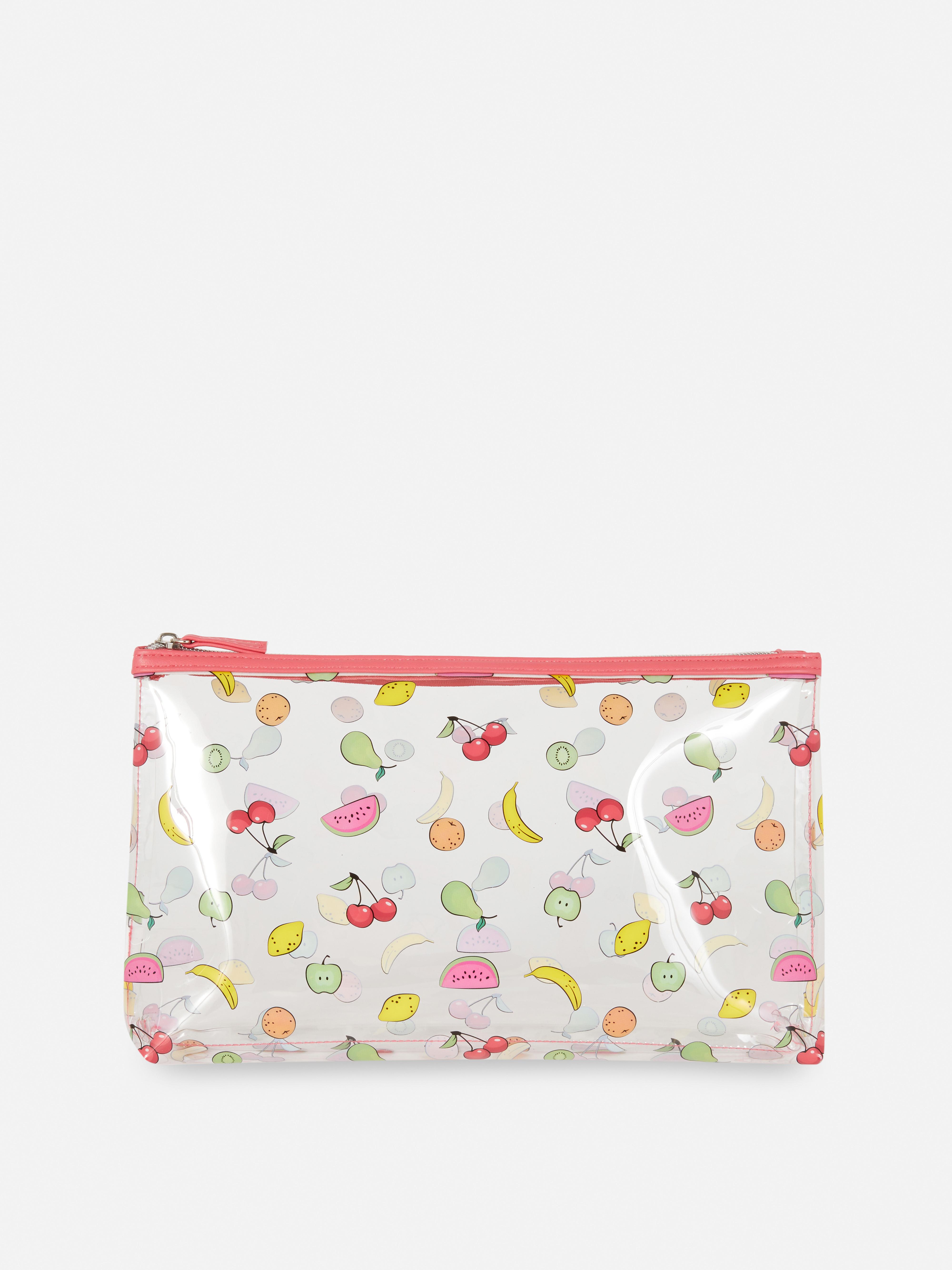 Trousse de toilette transparente à motif fruits