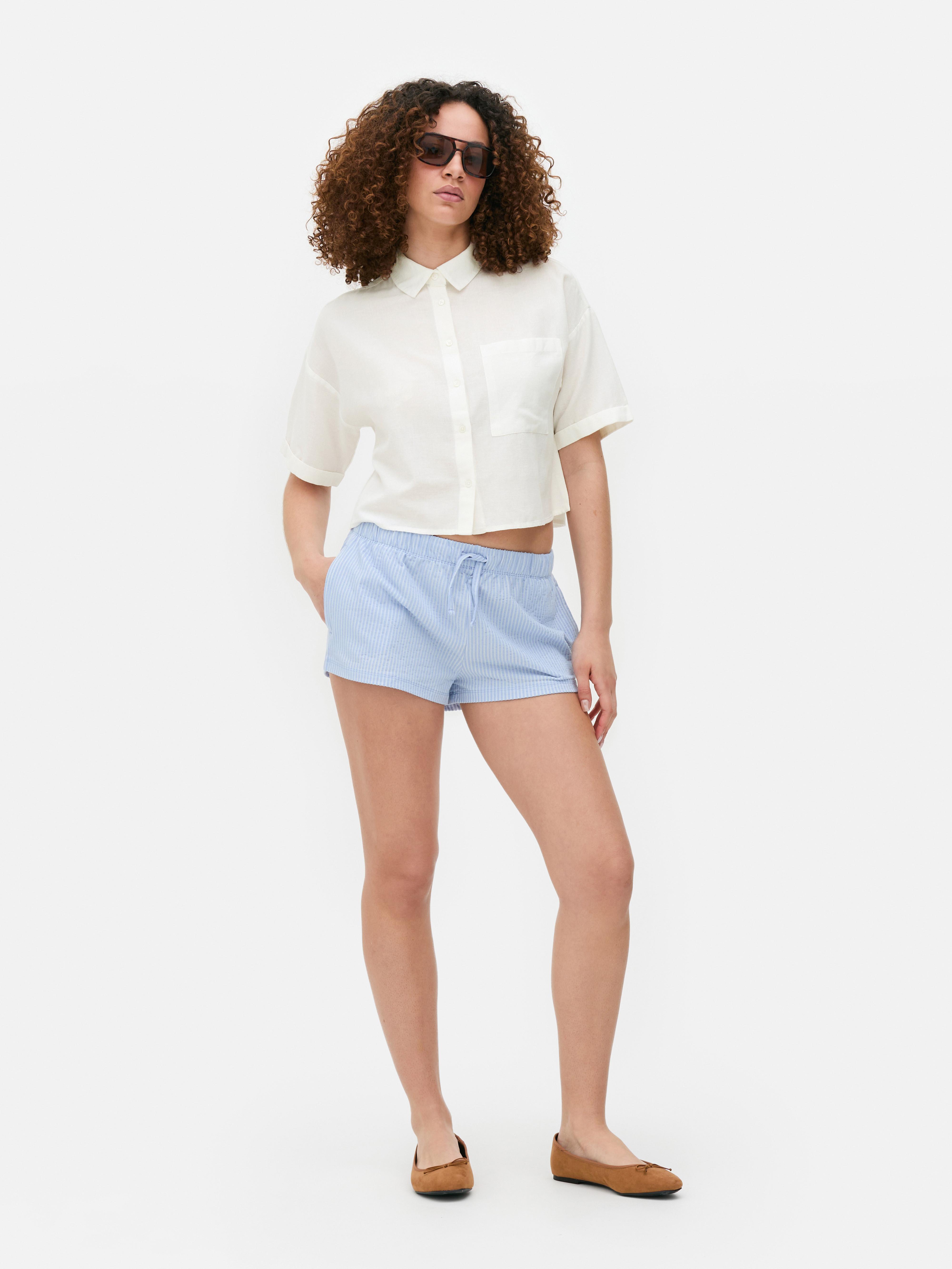 Linen Blend Cropped Shirt