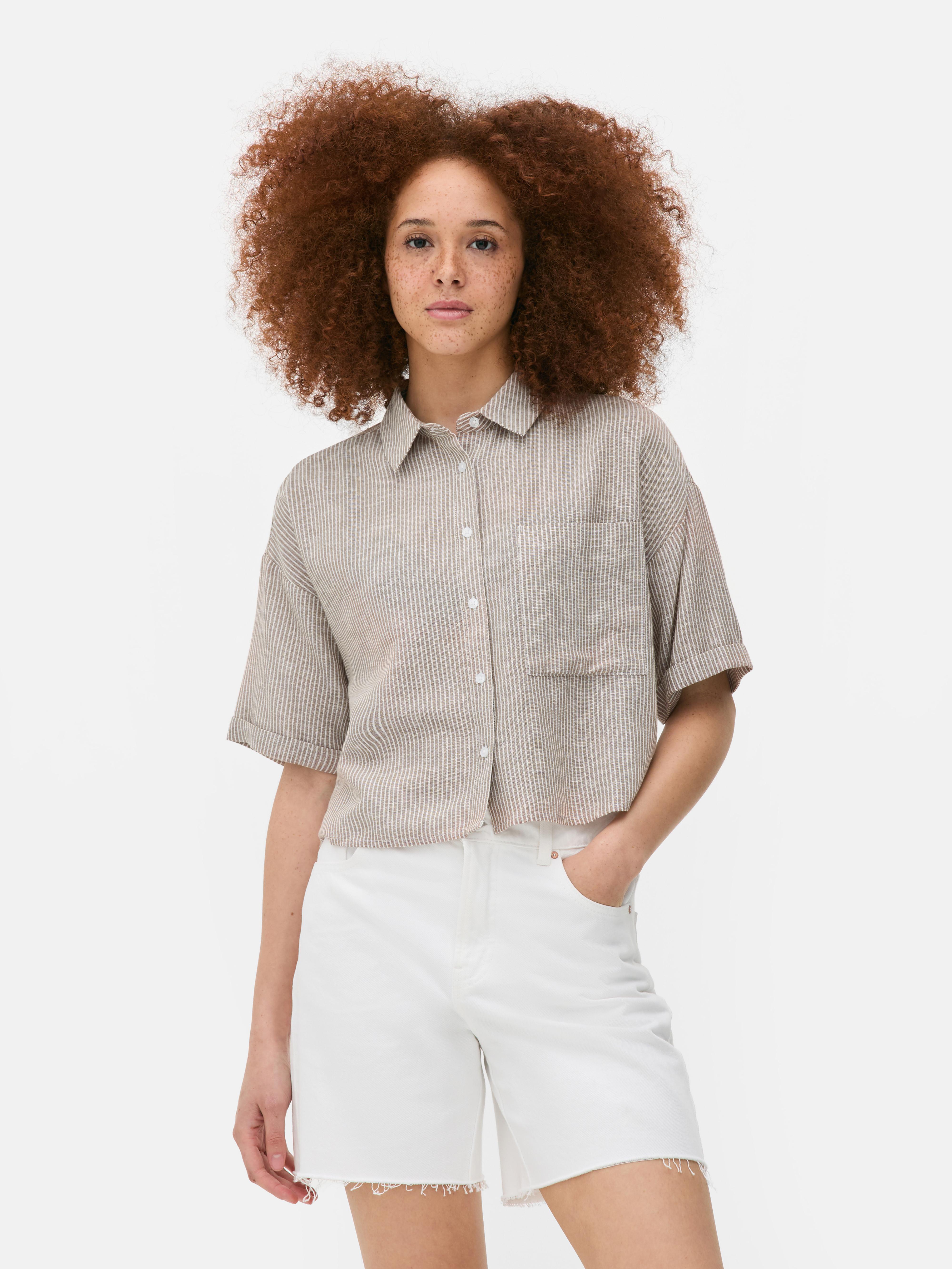 Camicia corta in misto lino