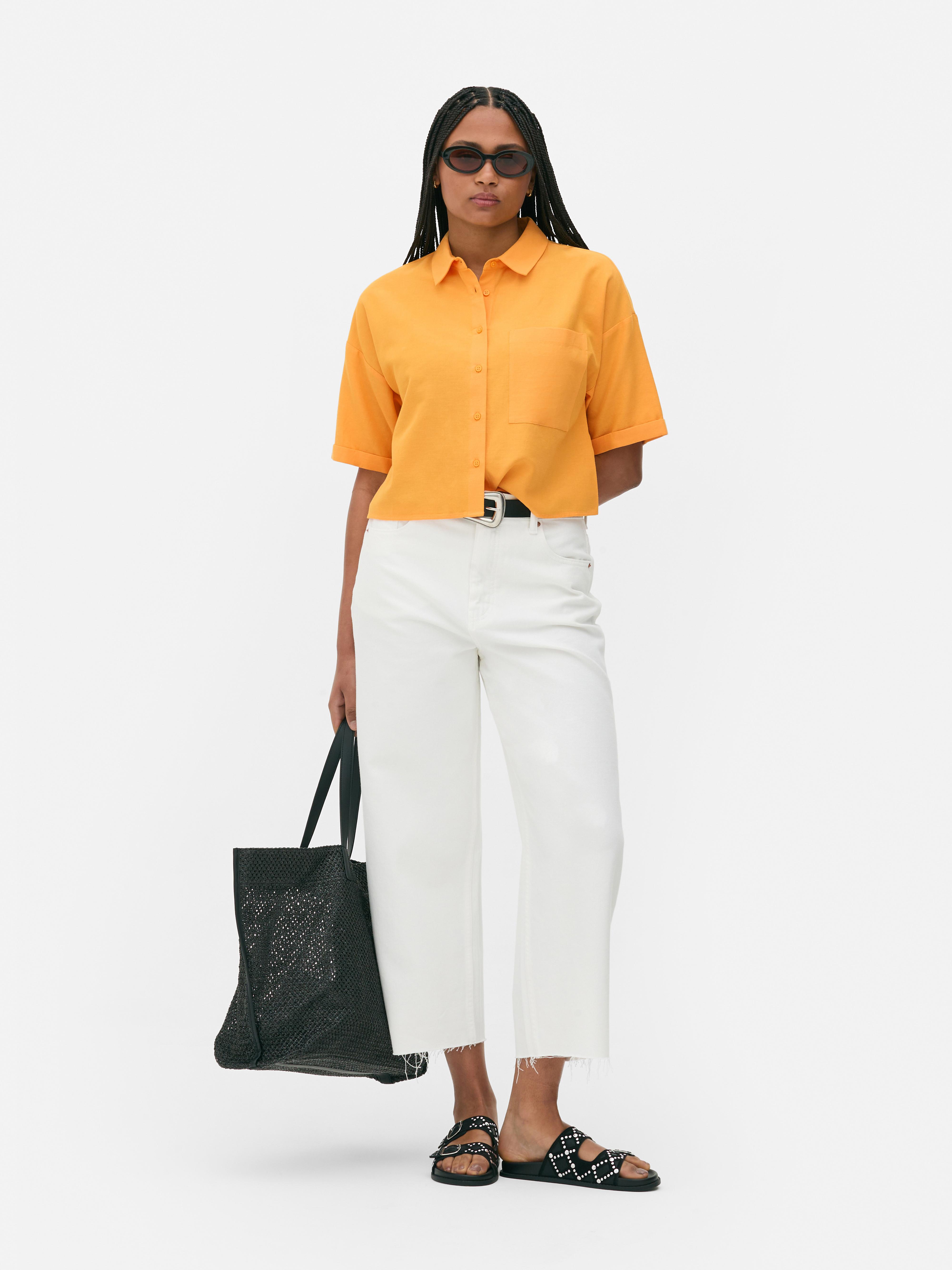 Linen Blend Crop Shirt